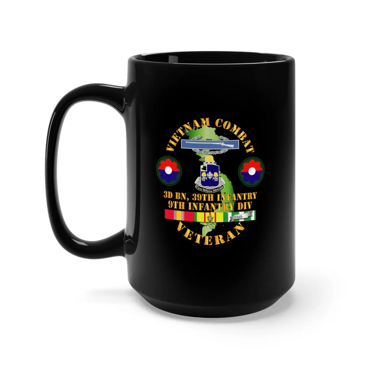 Black Mug 15Oz - Army - Vietnam Combat Infantry Veteran W 3Rd Bn 39Th Inf - 9Th Id Ssi 1