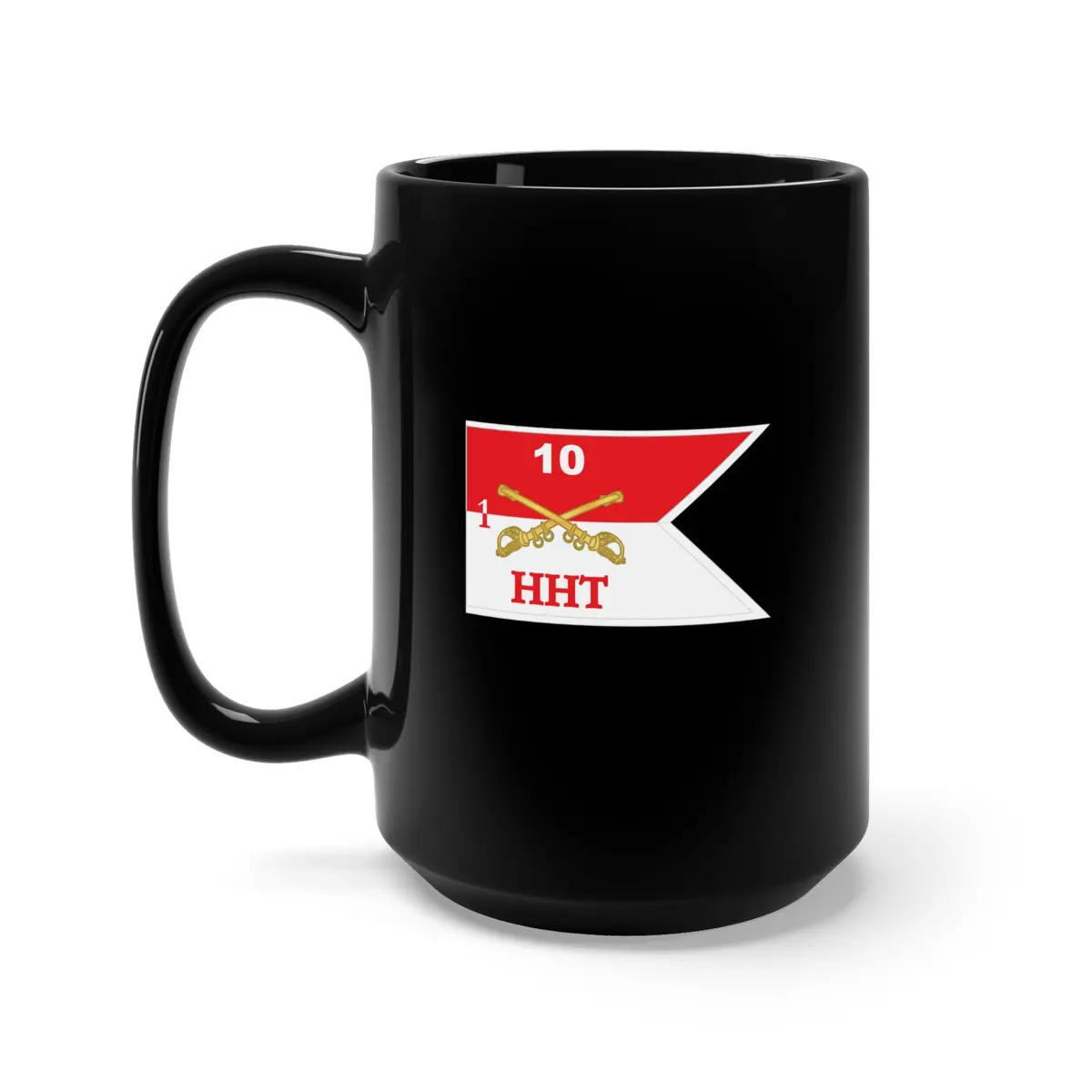 Black Mug 15Oz - Army - Hht -  1St Squadron - 10Th Cavalry Guidon W White Boundaries X 300 1