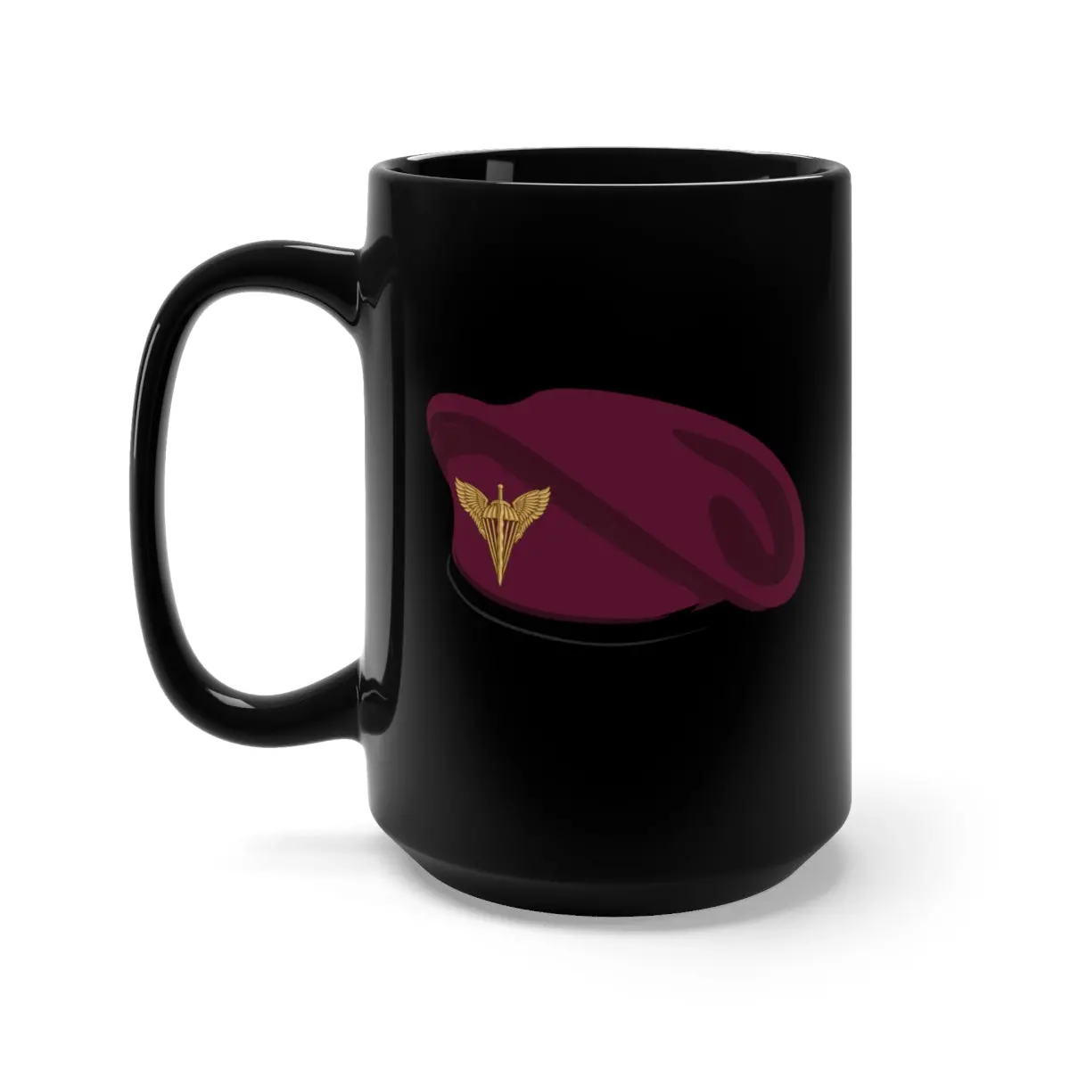 Black Mug 15Oz - Ukraine - Ukraine Air Assault Forces - Maroon Beret W Badge Wo White X 300 2