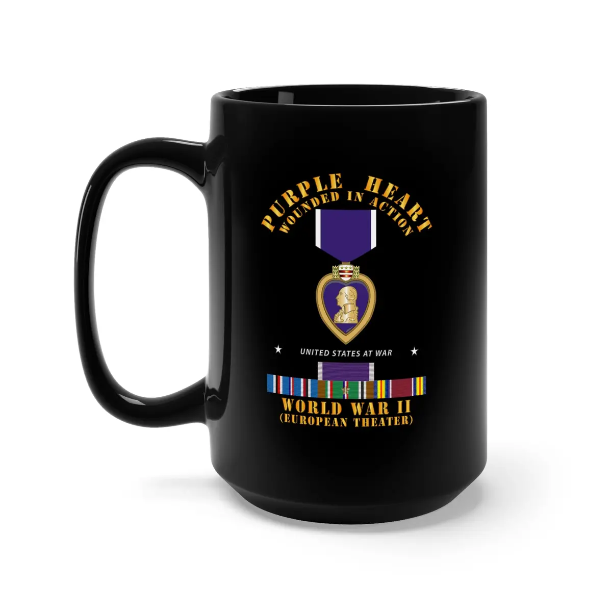 Black Mug 15Oz - Purple Heart - Wia W Wwii Svc W Purple Heart - Europe 1
