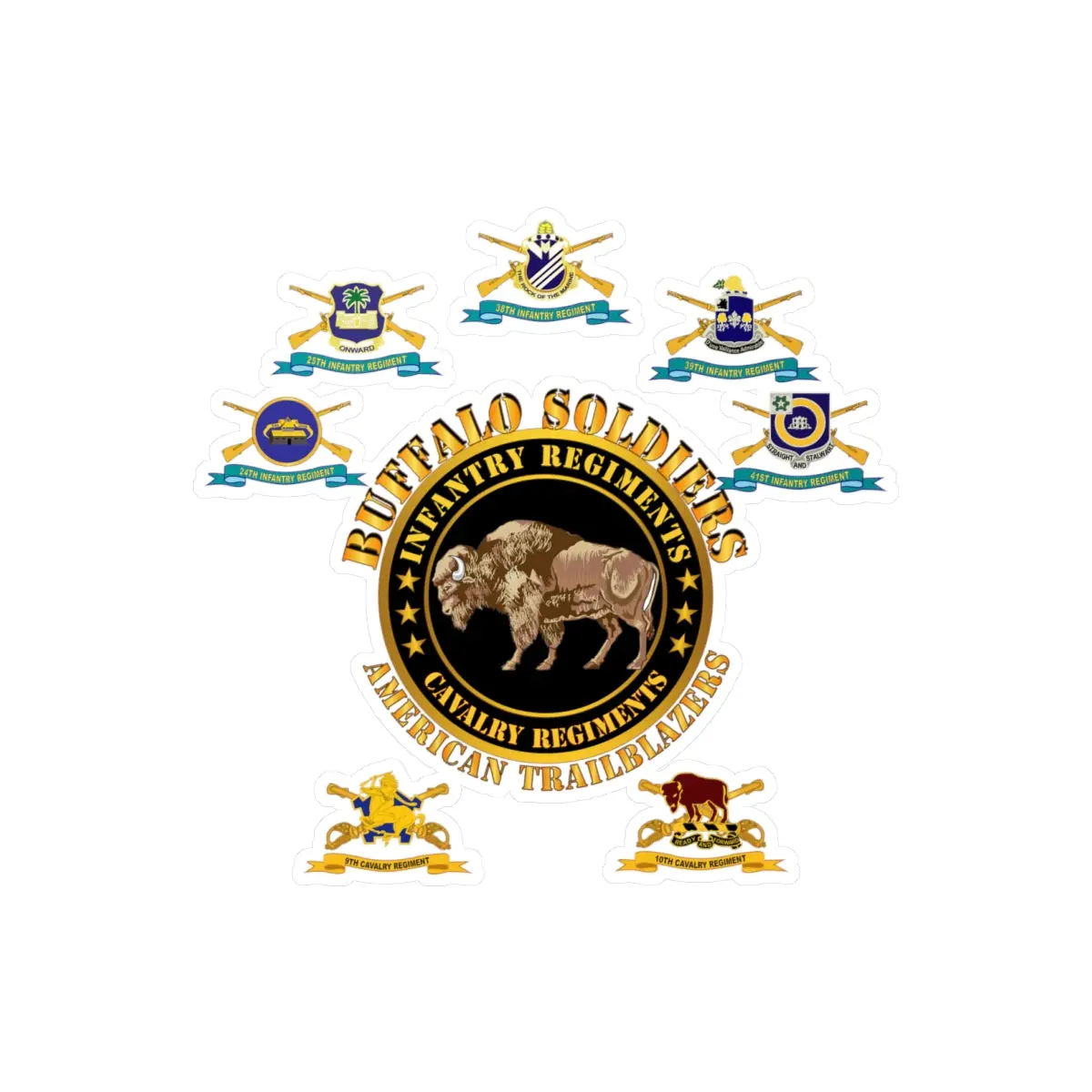 Kiss-Cut Vinyl Decals - Army - Buffalo Soldiers - Infantry - Cavalry Regiments - All Duis X 300 1