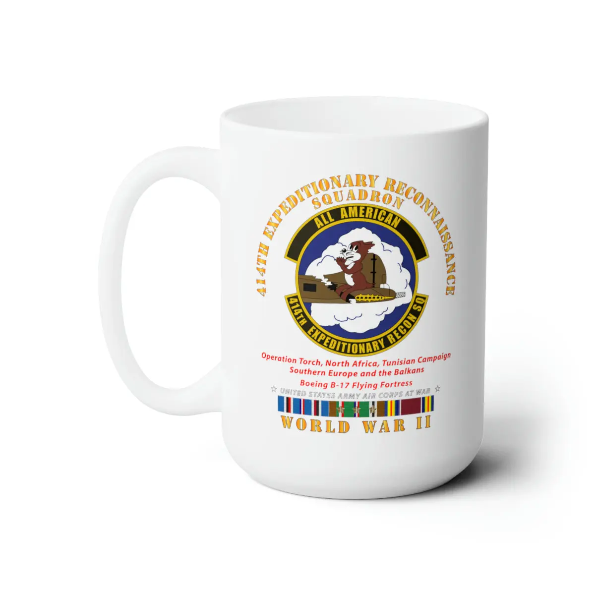 White Ceramic Mug 15Oz - Army - 414Th Expeditionary Reconnaissance Squadron - Aac W  Wwii  Eu Svc 1