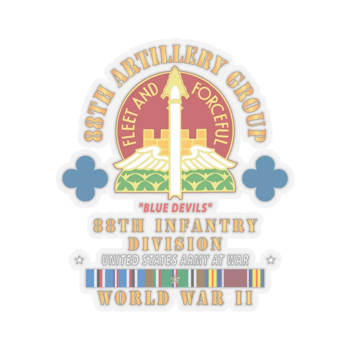 Kiss-Cut Stickers - 88Th Artillery Group - Dui - 88Th Infantry Division - Blue Devils - W Wwii Eur Svc 2