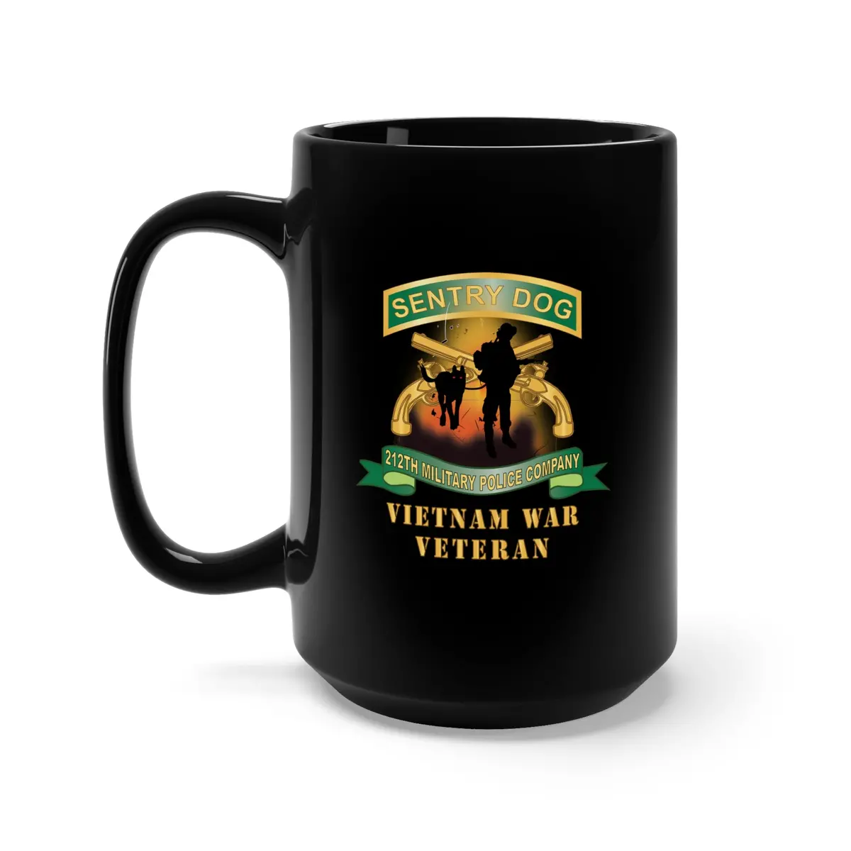 Black Mug 15Oz - Sentry Dog - 212Th Military Police Company - Dog Fire W Br - Ribbon Vietnam War Veteran X 300 1