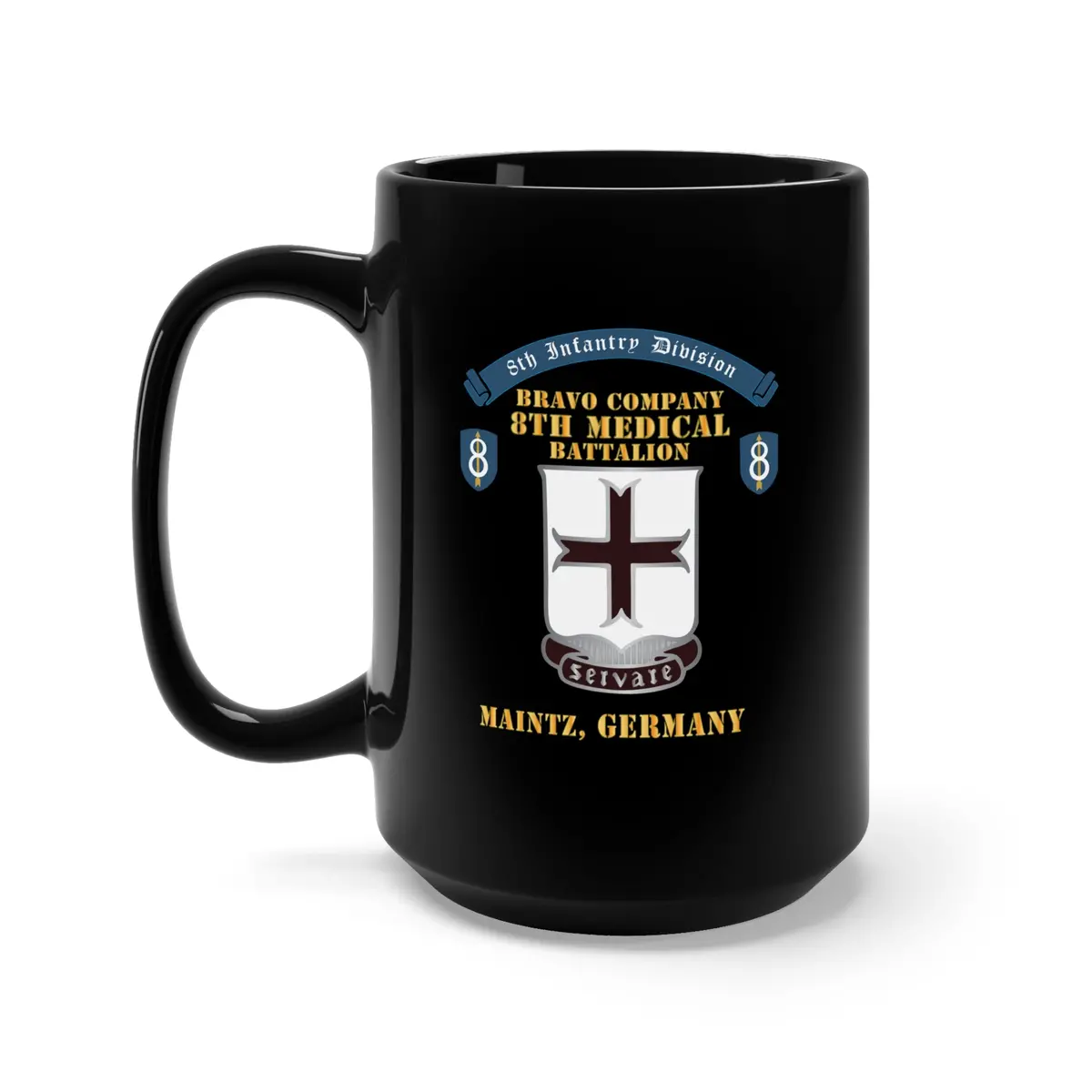 Black Mug 15Oz - Bravo Company - 8Th Medical Battalion, 8Th Infantry Division Scroll -  Maintz Germany  X 300 1