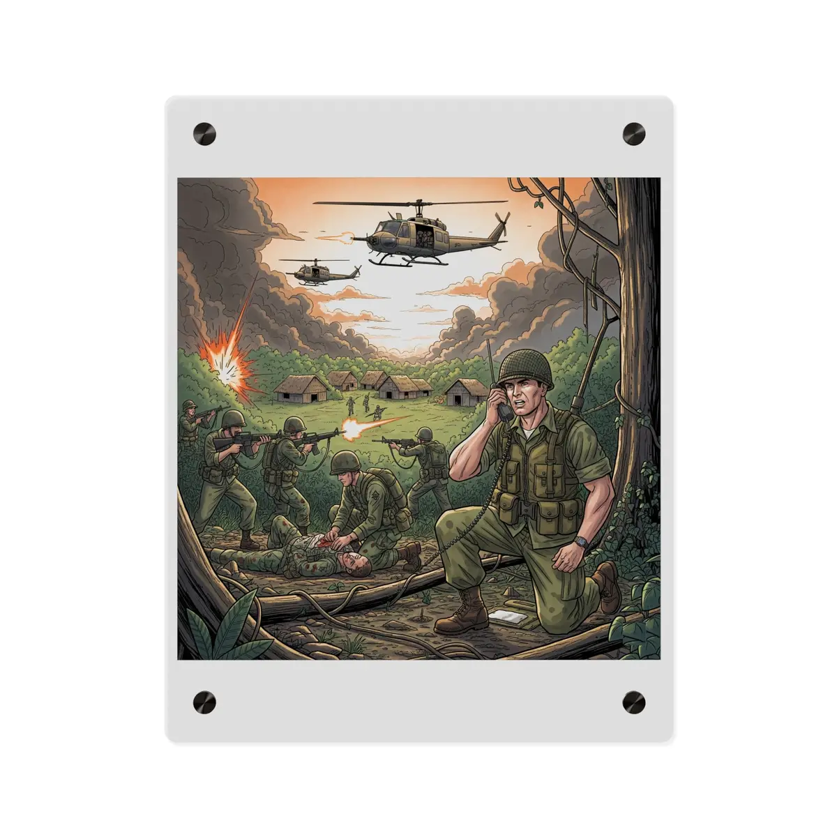 Acrylic Wall Art Panel - Vietnam Patrol Fire Fight Requesting Medevac 7