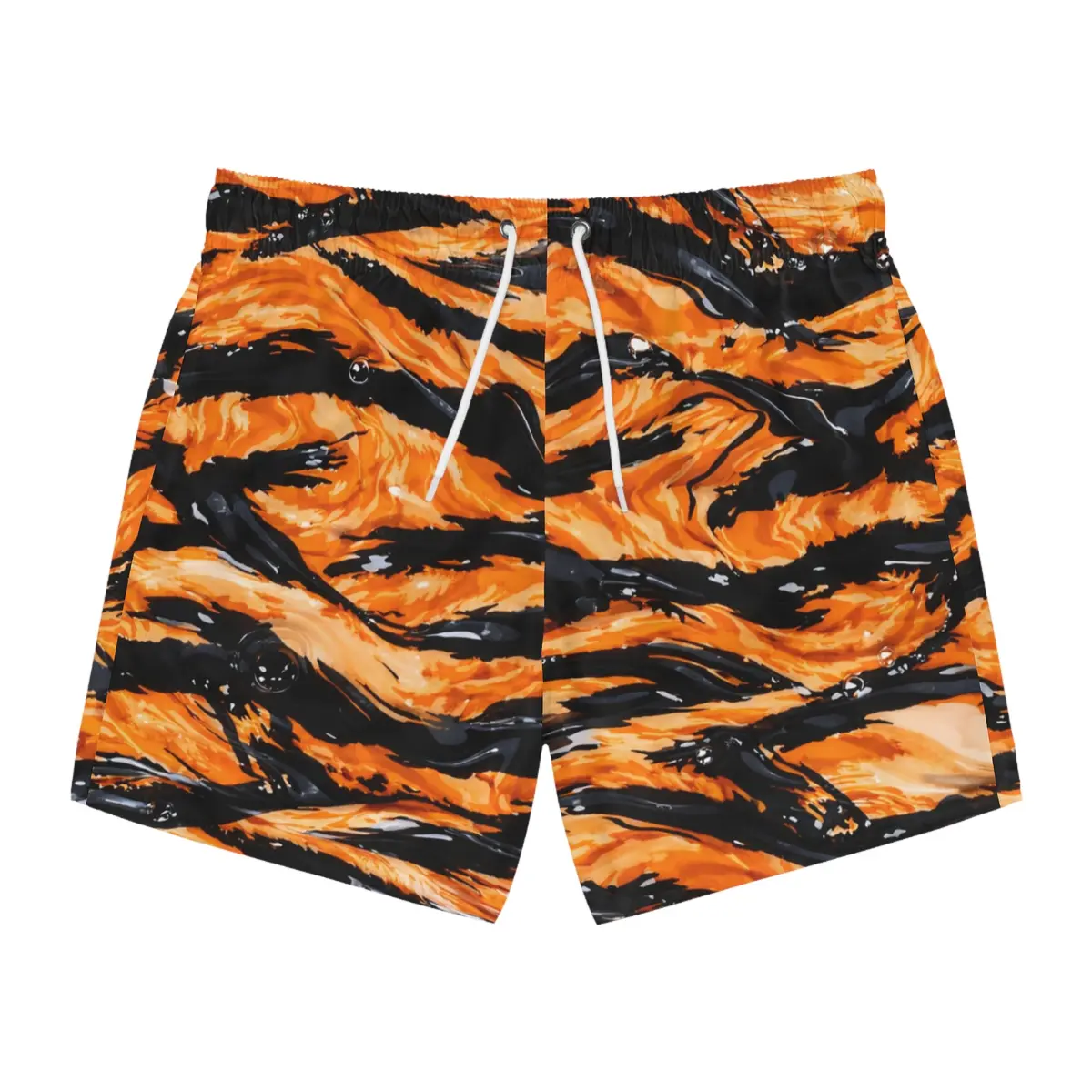 Orange Black Abstract Wave Swim Trunks | All-Over Print 1