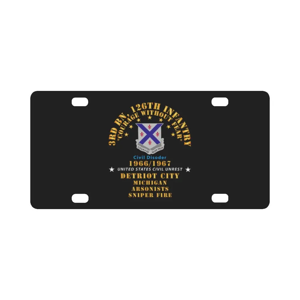 Army - 3Rd Bn 126Th Infantry Detroit City Mi - Arson - Sniper 1966 - 1967 - Civil Disorder Classic License Plate 1