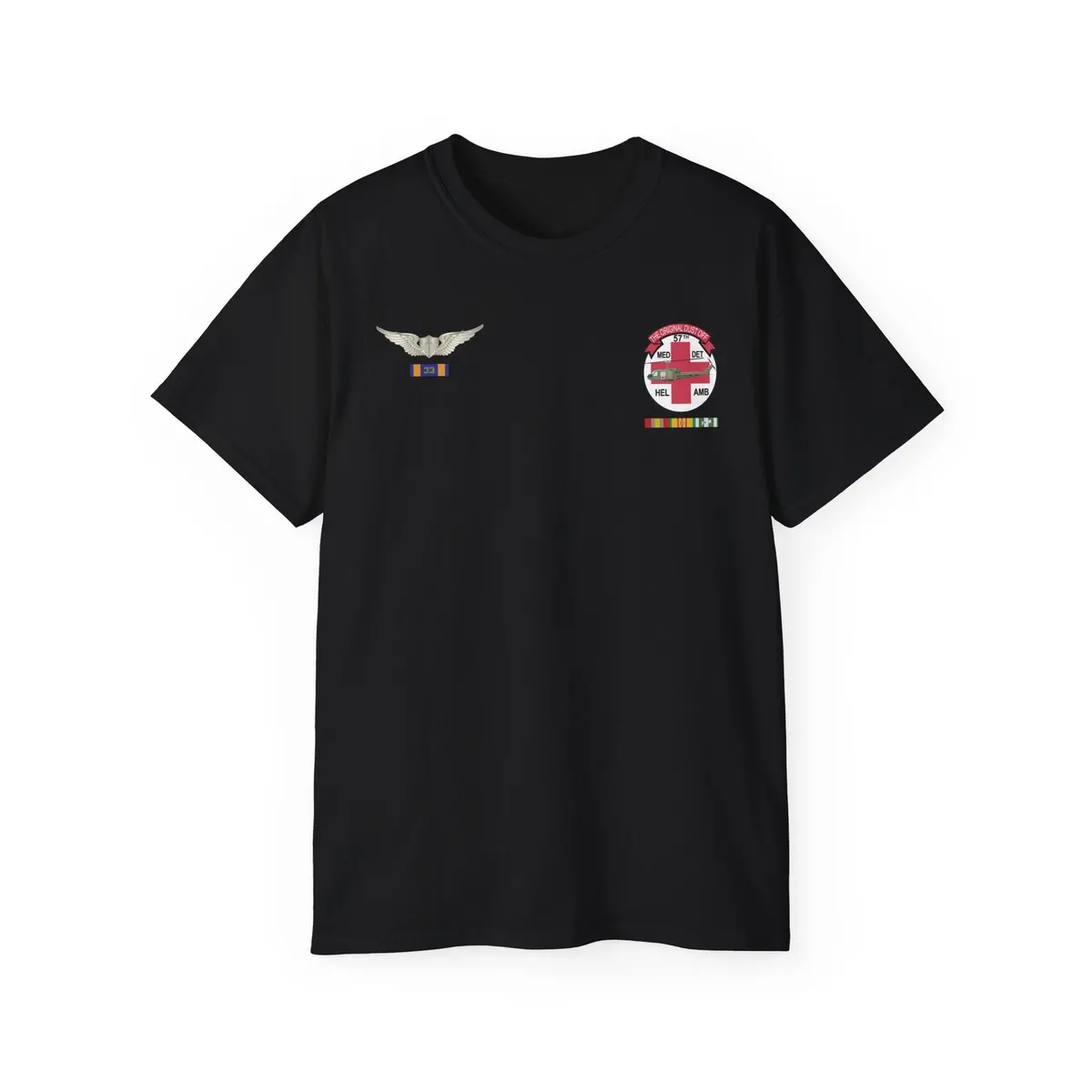 Unisex Ultra Cotton Tee - 57Th Medical Detachment "Original Dustoff" With Aviator Wings, Air Medal W Number 33 And Vietnam Service - T-Shirts - Classic 4