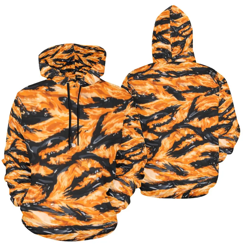 Orange Tiger-Stripe Hydrographic Pattern Men's All Over Print Hoodie (Usa Size) (Model H13) 1