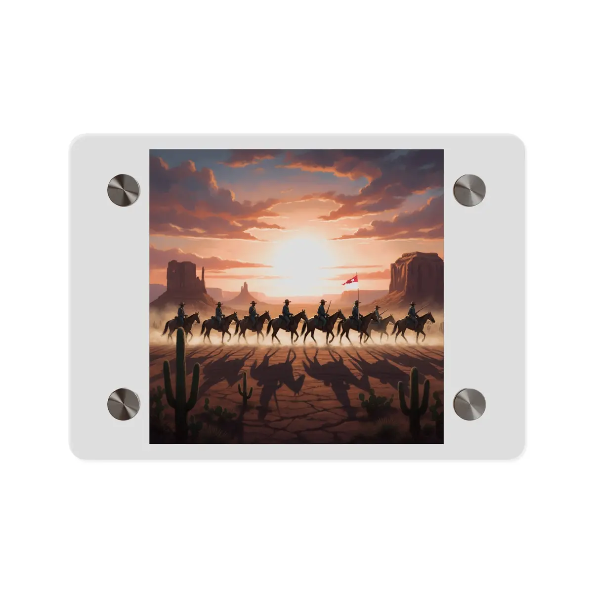 Acrylic Wall Art Panel - 10Th Cavalry On Patrol In The Sunset W 10Th Cav Guidon 1