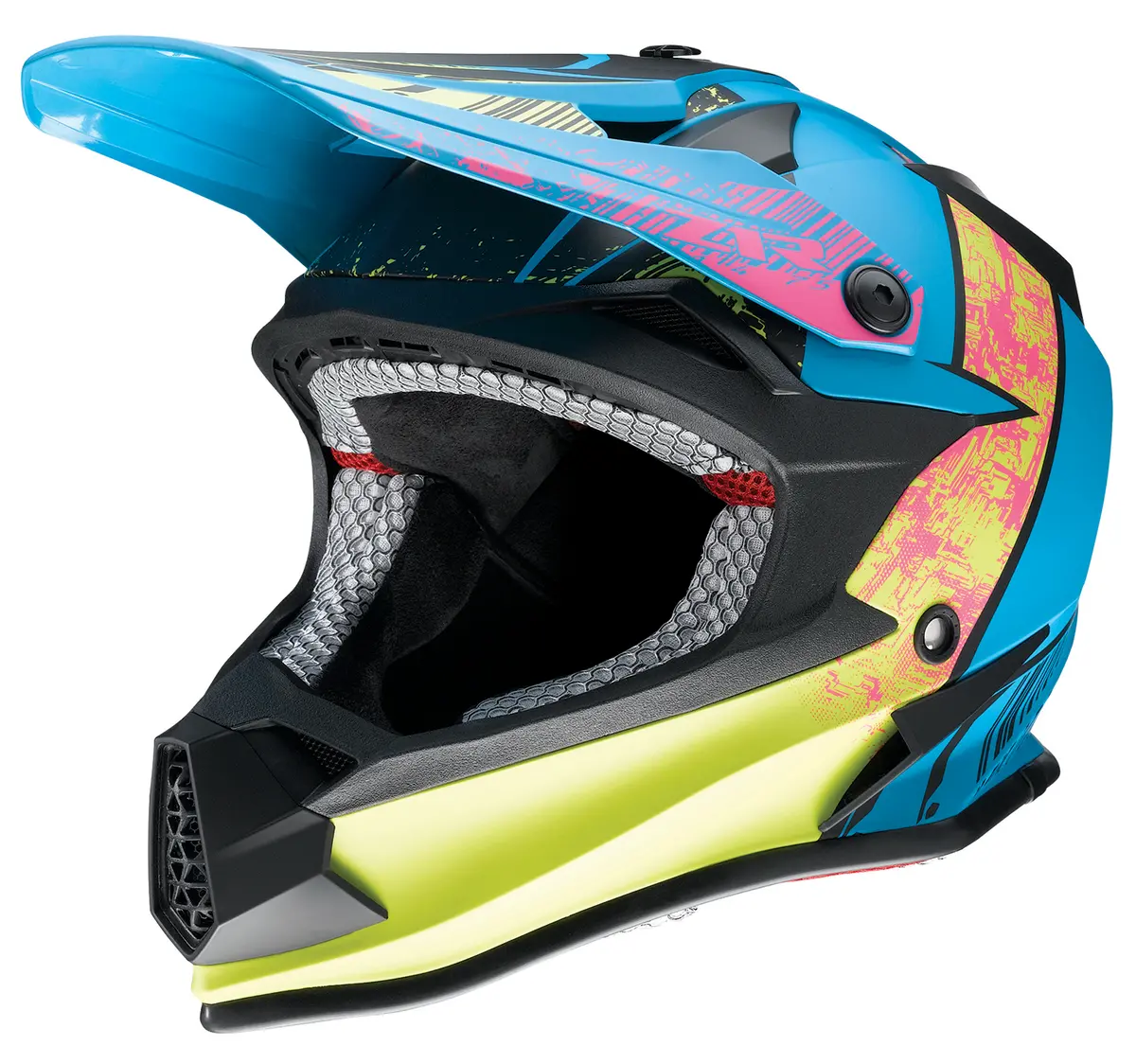 Z1R Youth F.I. Motorcycle Helmet With Mips – Fractal Design, Matte Blue & Hi-Viz, Medium 1
