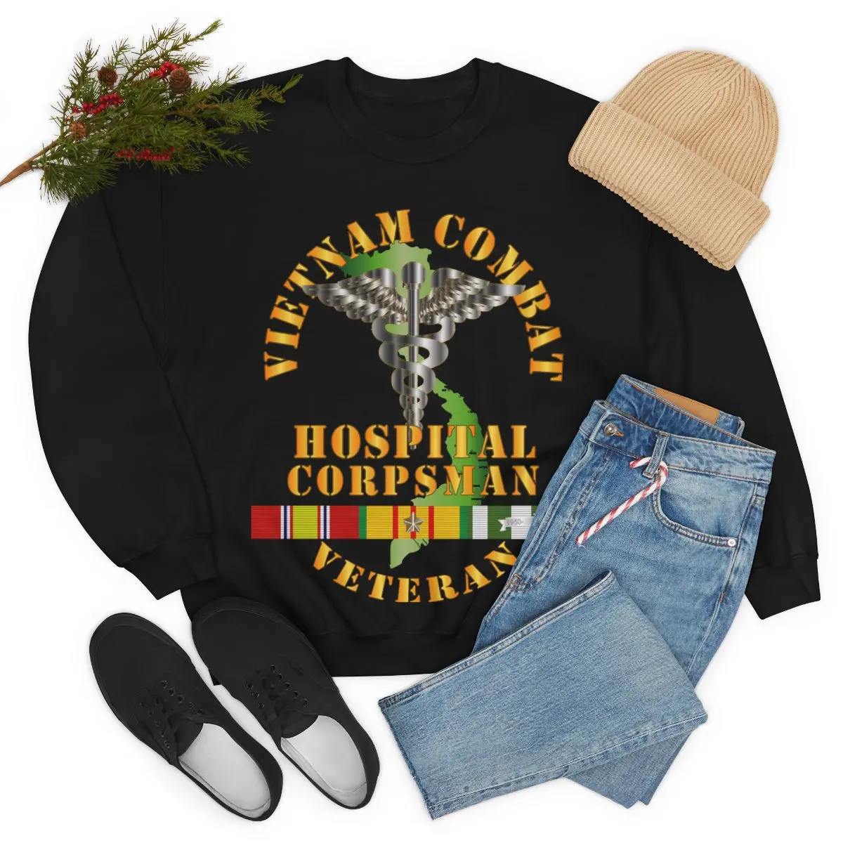 Unisex Heavy Blend Crewneck Sweatshirt - Usn - Usmc - Vietnam Combat Veteran Hospital Corpsman X 300 7