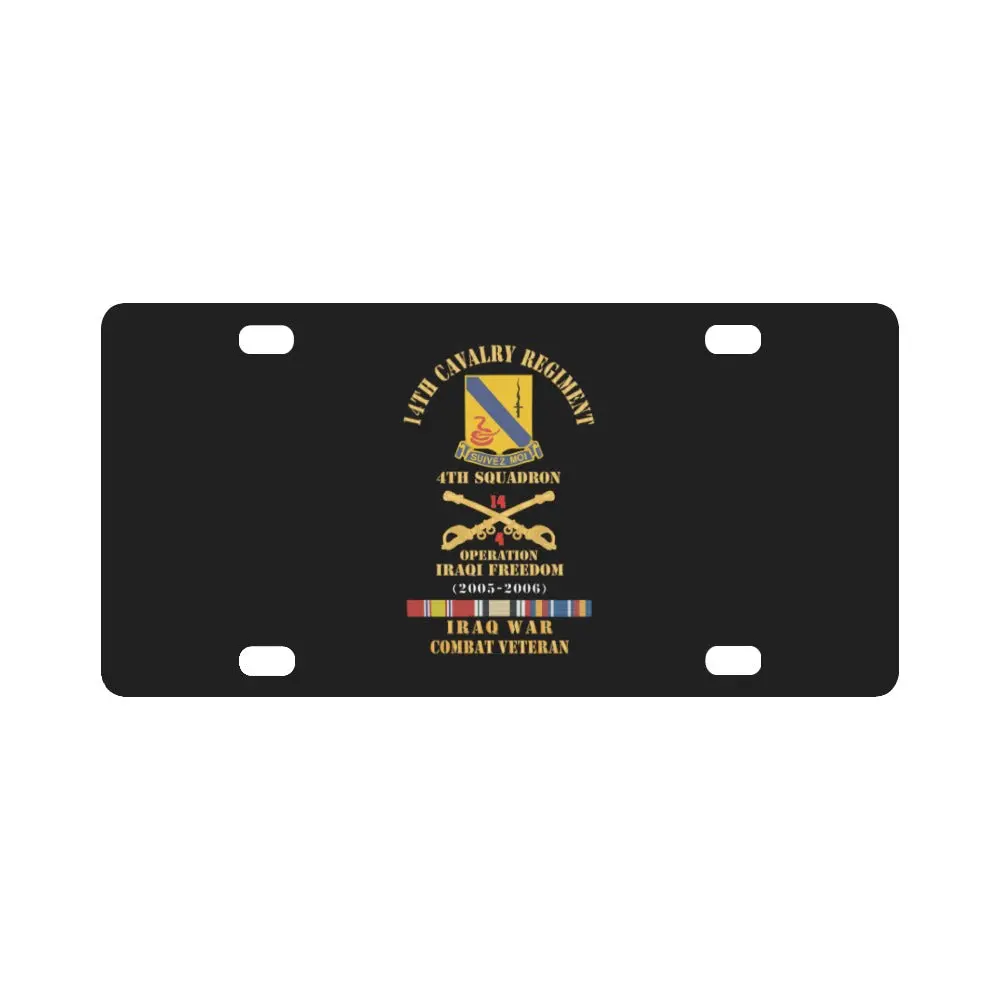 Army - 14Th Cavalry Regiment W Cav Br - 4Th Squadron - Operation Iraqi Freedom - 2005 - 2006 - Red T Classic License Plate 1