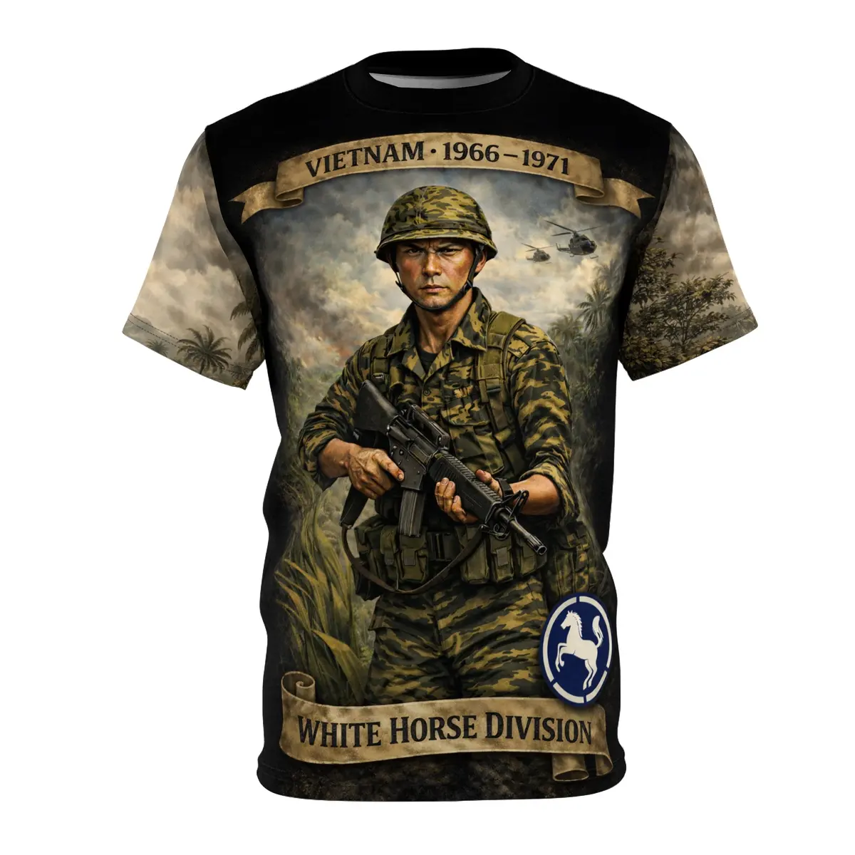 White Horse Division (9Th Infantry) All-Over Print Tee — Vietnam War Rok Tribute 1