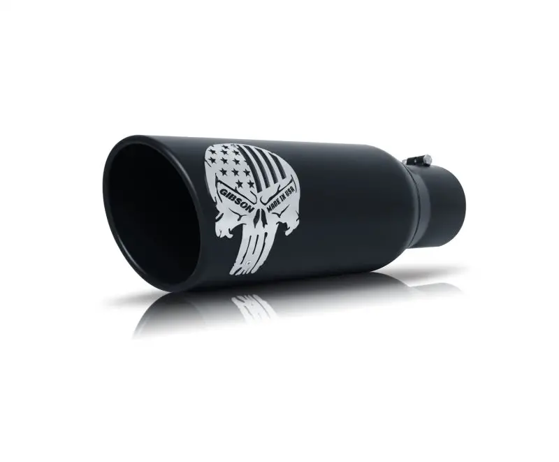 Gibson Patriot Exhaust Tip – Skull-Embossed, Rolled Edge, Angle-Cut Design, 6-Inch Od / 4-Inch Inlet / 18-Inch Length, Black Ceramic Coating 1