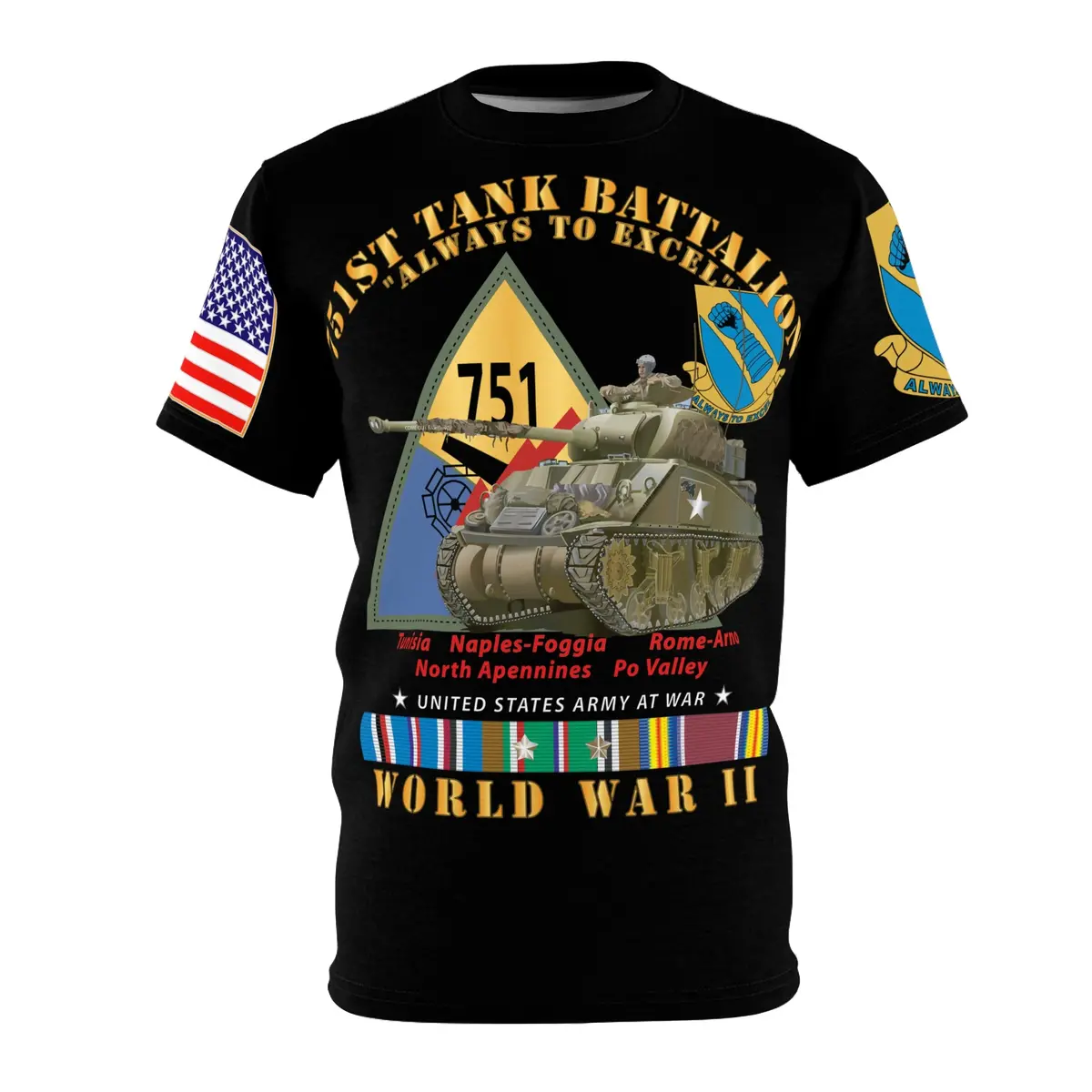Unisex All Over Print (Aop) - 751St Tank Battalion - Always To Excel - W Tank W Ssi Wwii Eu Svc 1