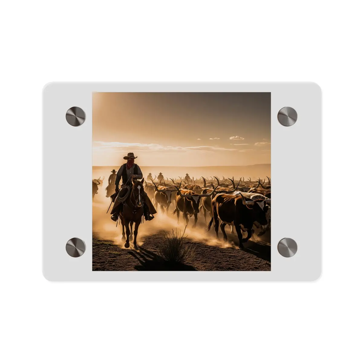 Acrylic Wall Art Panel - Dirty, Dusty Cattle Drive In The Old West 1