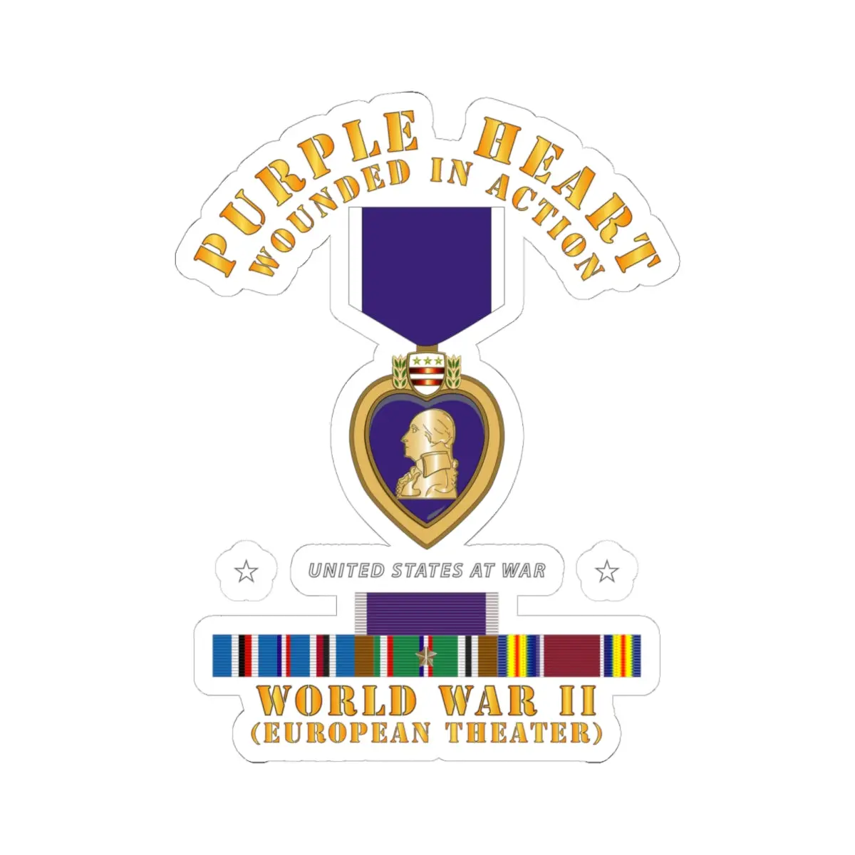 Kiss-Cut Stickers - Purple Heart - Wia W Wwii Svc W Purple Heart - Europe 1