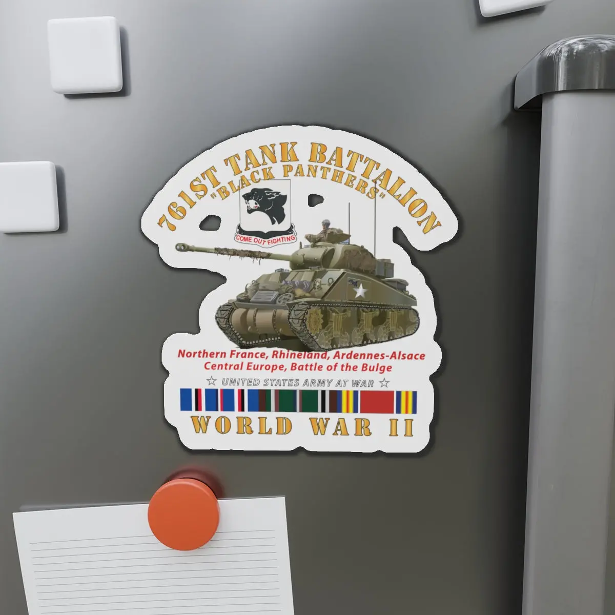 Die-Cut Magnets -Ssi -Army - 761St Tank Battalion - Black Panthers - W Tank Wwii  Eu Svc 1