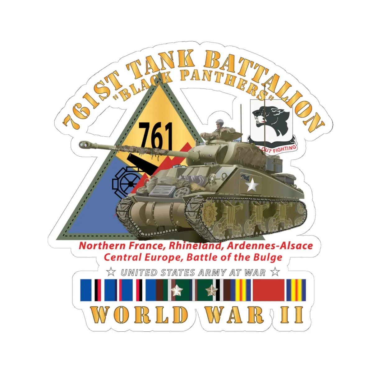 Kiss-Cut Stickers - Army - 761St Tank Battalion - Black Panthers - W Tank W Ssi Wwii  Eu Svc 1