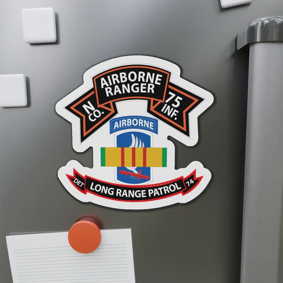 Die-Cut Magnets -Ssi - Vietnam - N Co 75Th Ranger - 173Rd Airborne Brigade - Vn Ribbon - Lrsd X 300 1