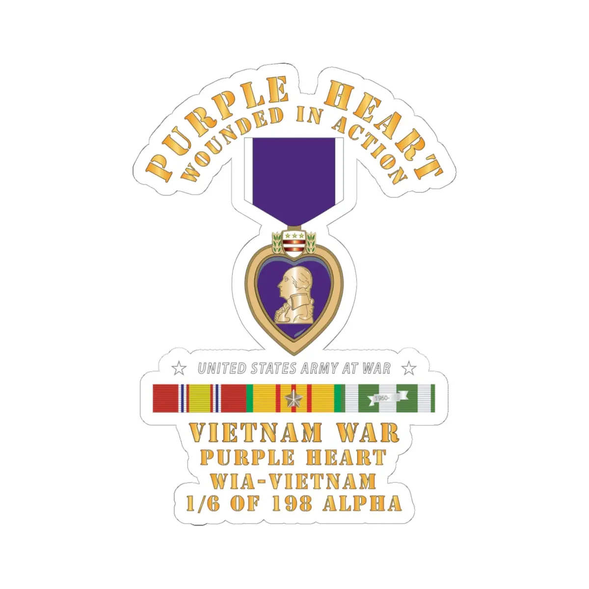 Kiss-Cut Stickers - Purple Heart - Wia W Vn Svc 1