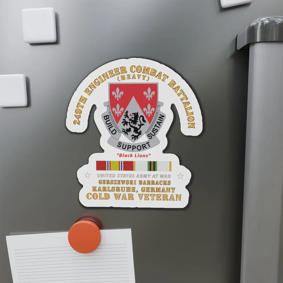 Die-Cut Magnets -Ssi -Army - 249Th Engineer Bn - Gerzewski Barracks - Karlsruhe, Ge W Cold Svc X 300 1
