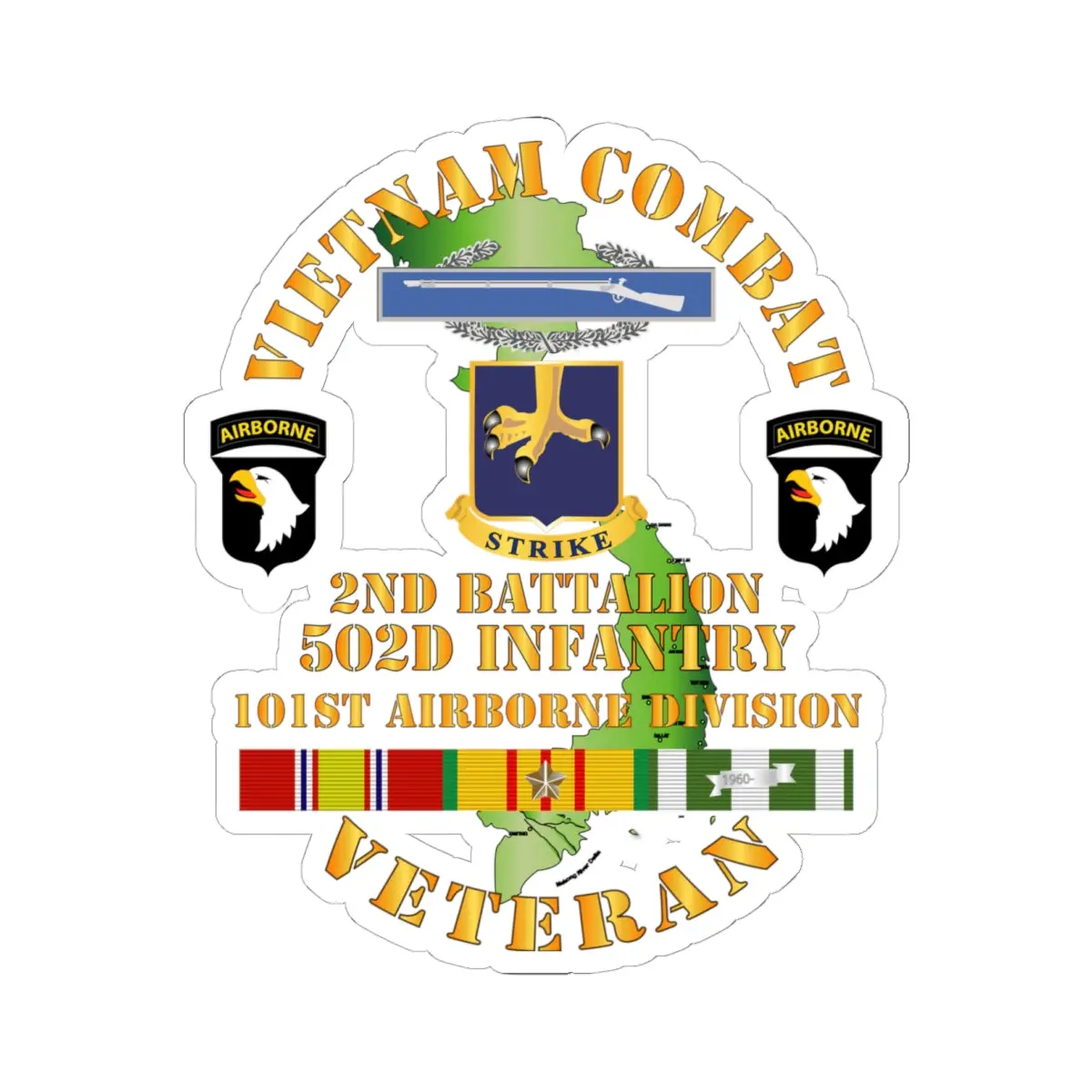 Kiss-Cut Stickers - Army - Vietnam Combat Vet - 2Nd Bn 502Nd Infantry - 101St Airborne Div Ssi 1