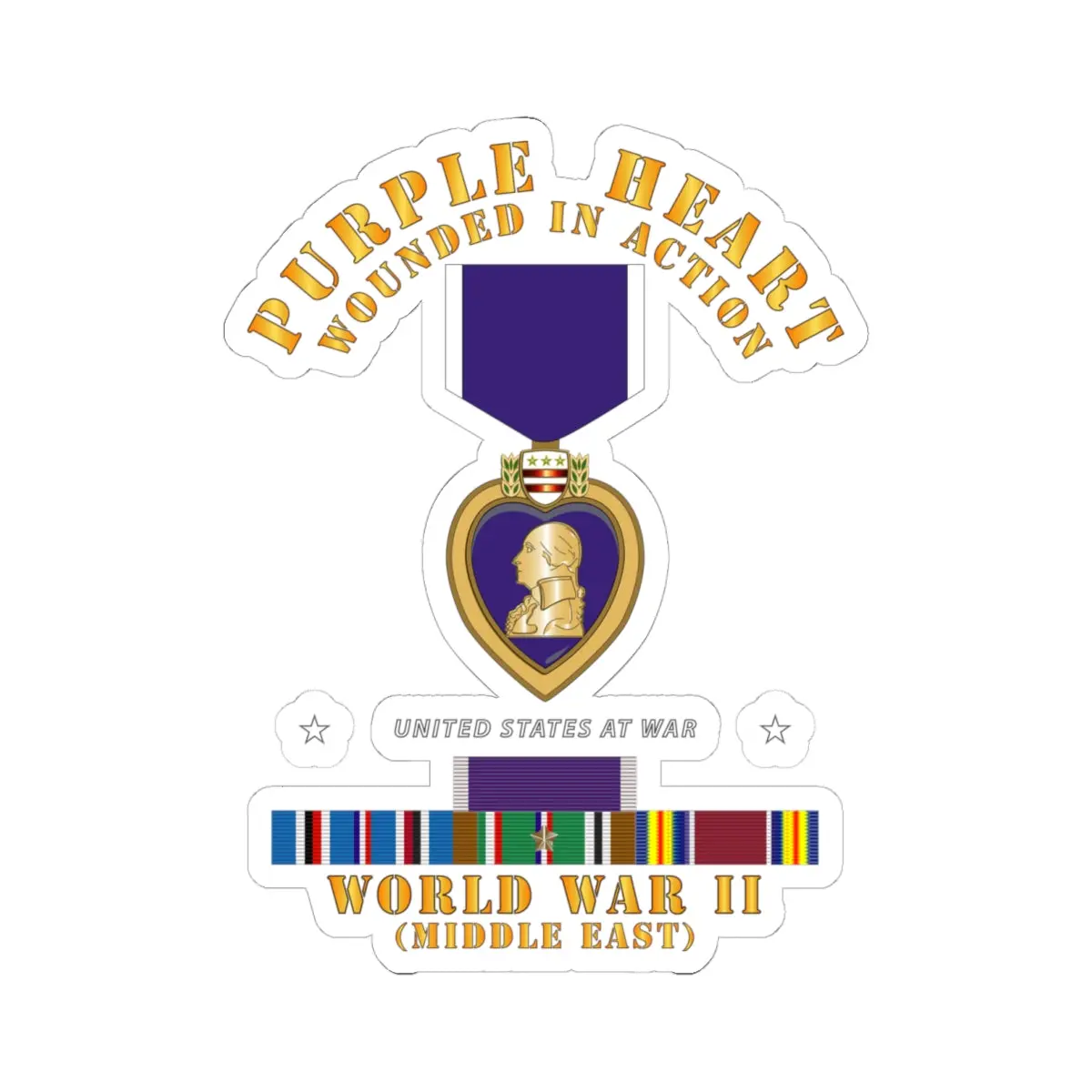 Kiss-Cut Stickers - Purple Heart - Wia W Wwii Svc W Purple Heart - Middle East 1