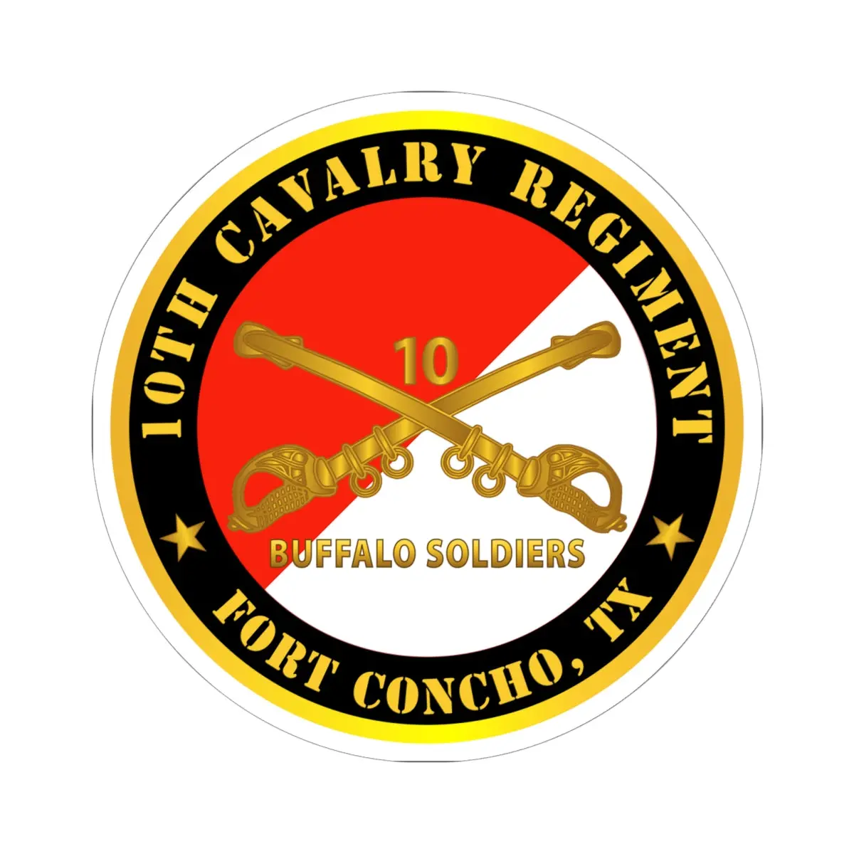 Kiss-Cut Stickers - Army - 10Th Cavalry Regiment - Fort Concho, Tx - Buffalo Soldiers W Cav Branch 1