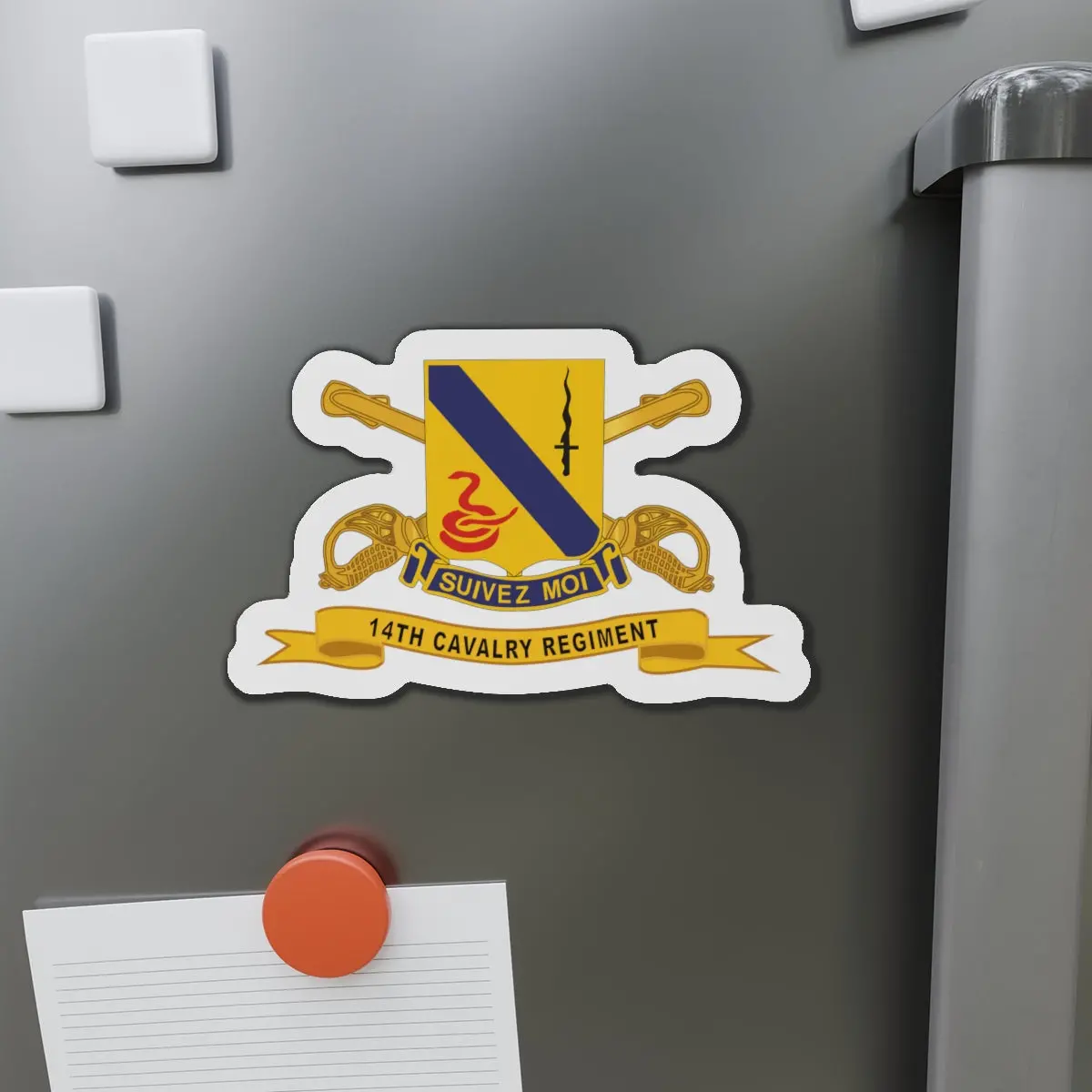 Die-Cut Magnets - Army  - 14Th Cavalry Regiment W Br - Ribbon 1