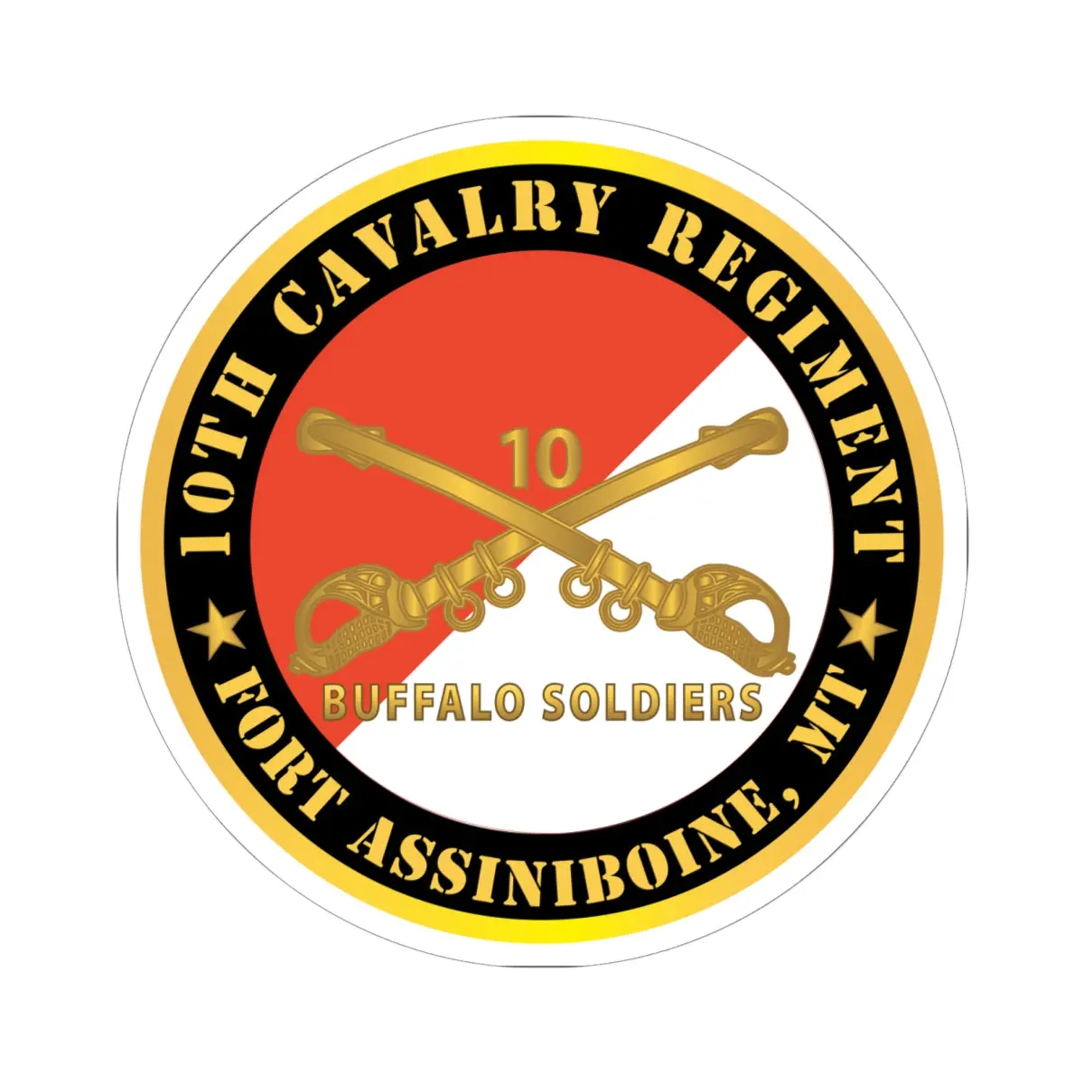 Kiss-Cut Stickers - Army - 10Th Cavalry Regiment - Fort Assiniboine,  Mt - Buffalo Soldiers W Cav Branch 1