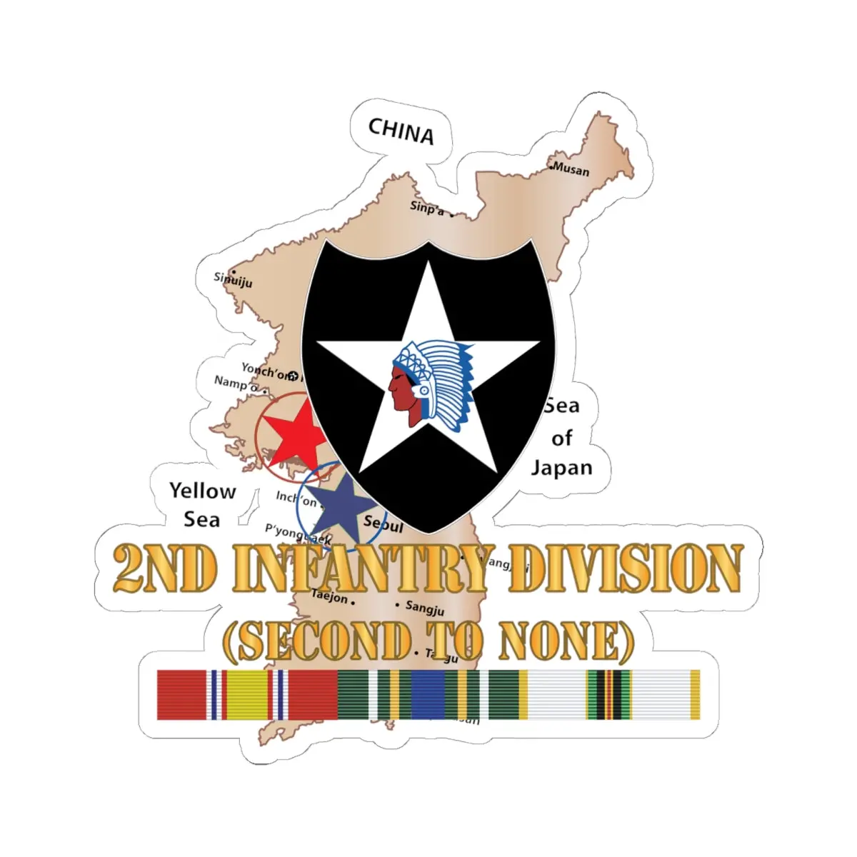 Kiss-Cut Stickers - Army - Korea Map - 2Nd Infantry Div - Second To None W Svc X 300 1
