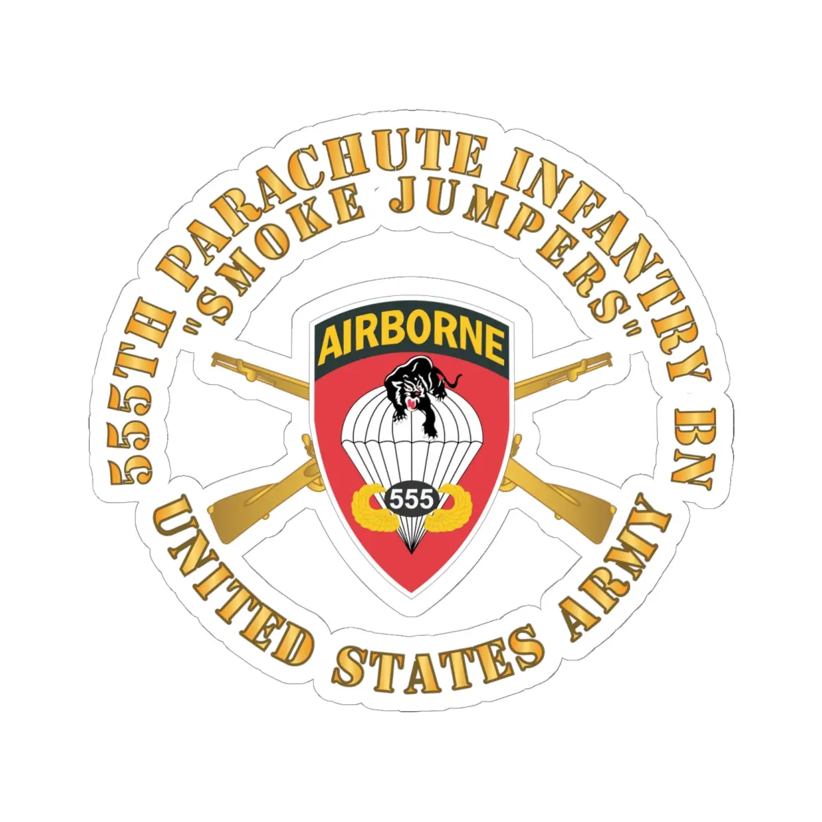 Kiss-Cut Stickers - Army - 555Th Infantry Parachute Bn Ssi - Smoke Jumpers W Br X 300 1