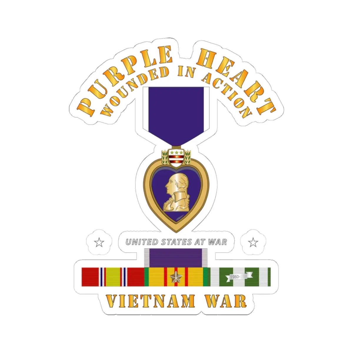 Kiss-Cut Stickers - Purple Heart - Wia W Vn Svc W Purple Heart Ribbon 1