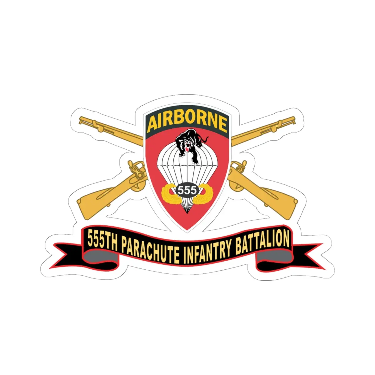 Kiss-Cut Stickers - Army - 555Th Parachute Infantry Battalion - Ssi - Black - Red W Br - Ribbon X 300 1