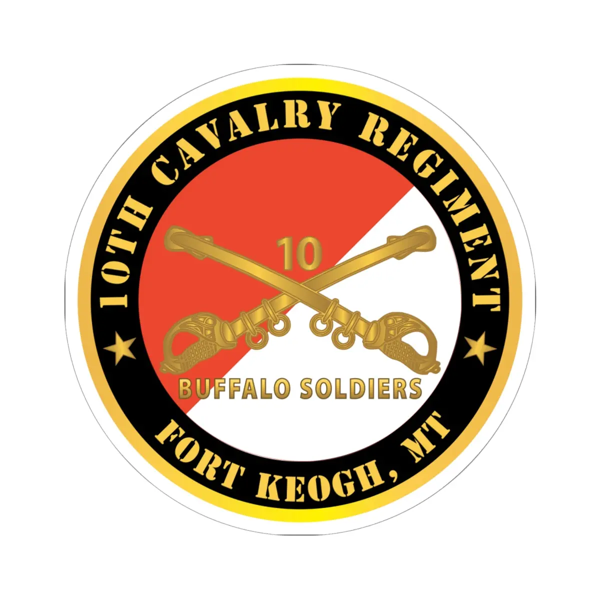 Kiss-Cut Stickers - Army - 10Th Cavalry Regiment - Fort Keogh,  Mt - Buffalo Soldiers W Cav Branch 1