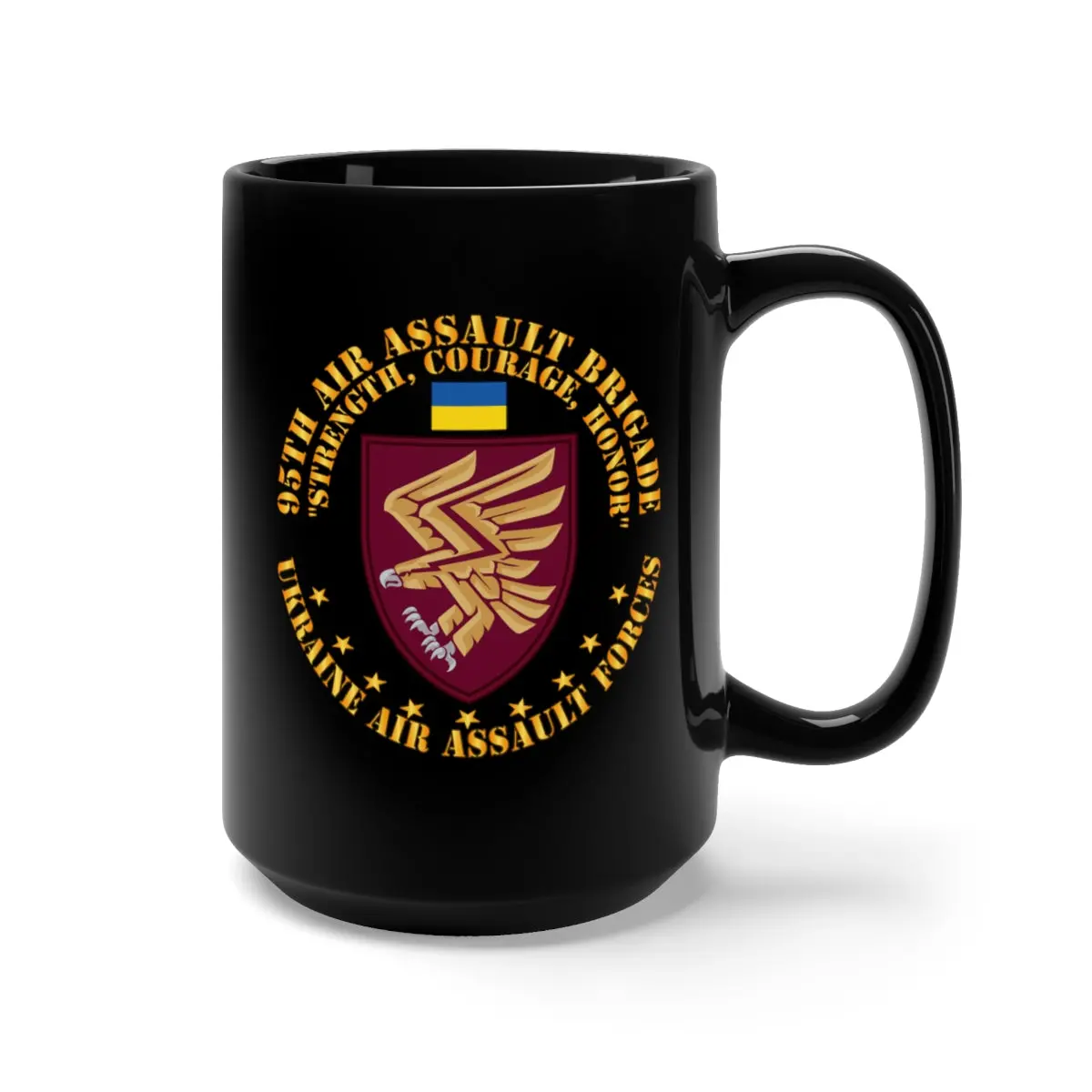 Black Mug 15Oz - Ukraine - 95Th Air Assault Brigade - Strength, Courage, Honor X 300 1