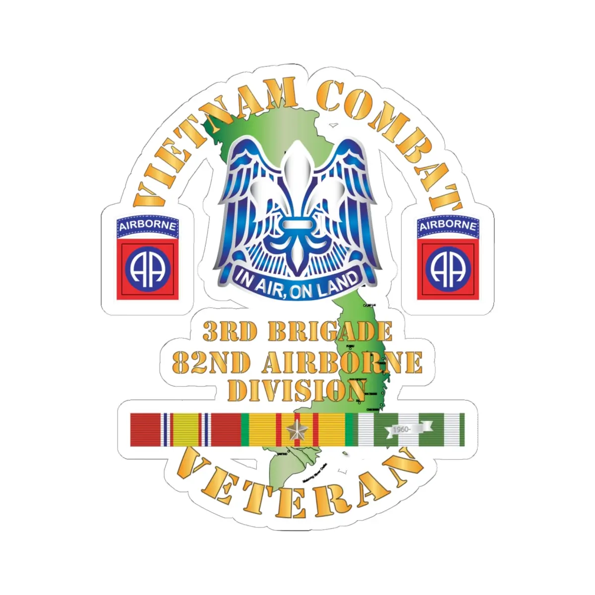 Kiss-Cut Stickers - Army - Vietnam Combat Vet - 3Rd Bde 82Nd Airborne Div Dui W Vn Svc  X 300 1