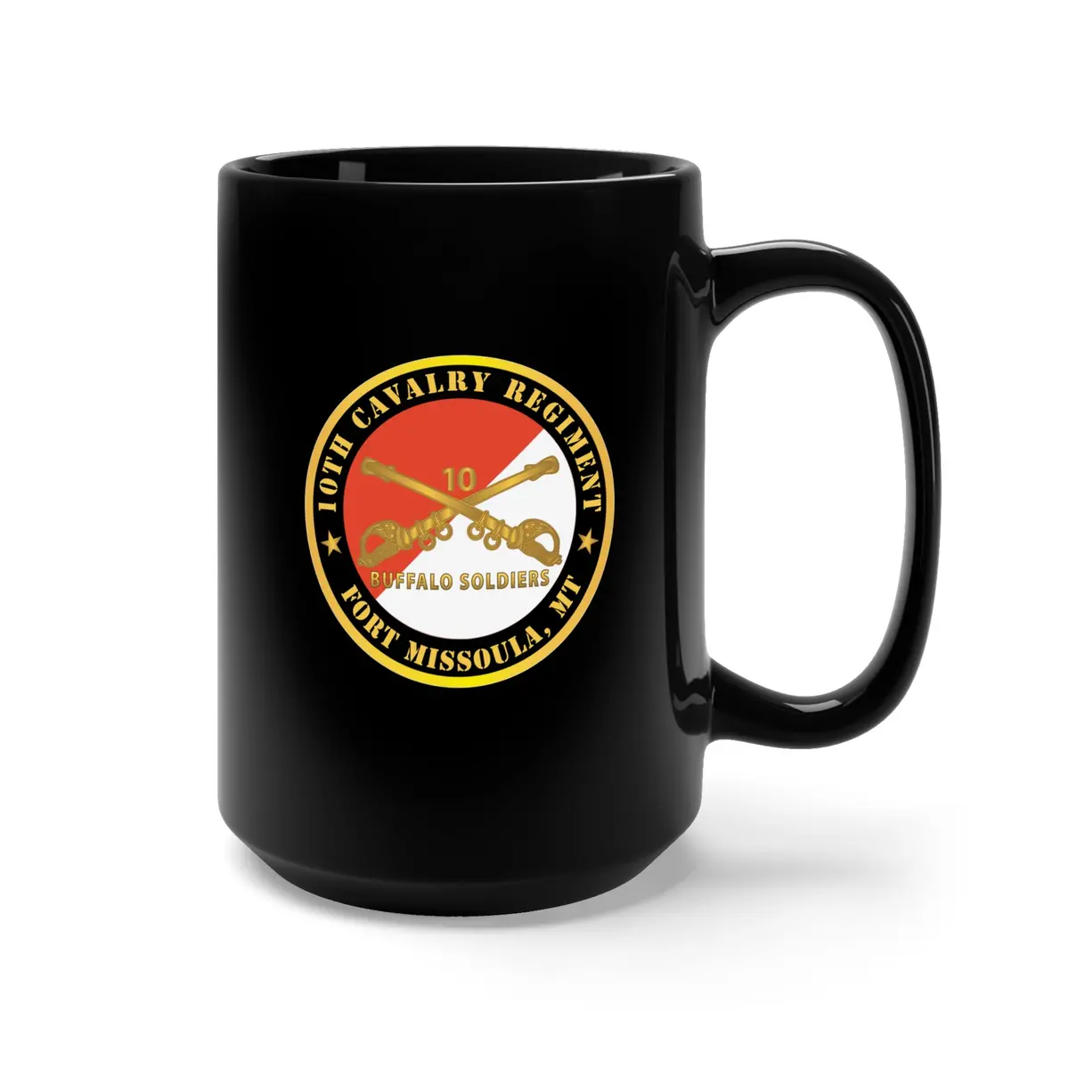Black Mug 15Oz - Army - 10Th Cavalry Regiment - Fort Missoula, Mt - Buffalo Soldiers W Cav Branch 2