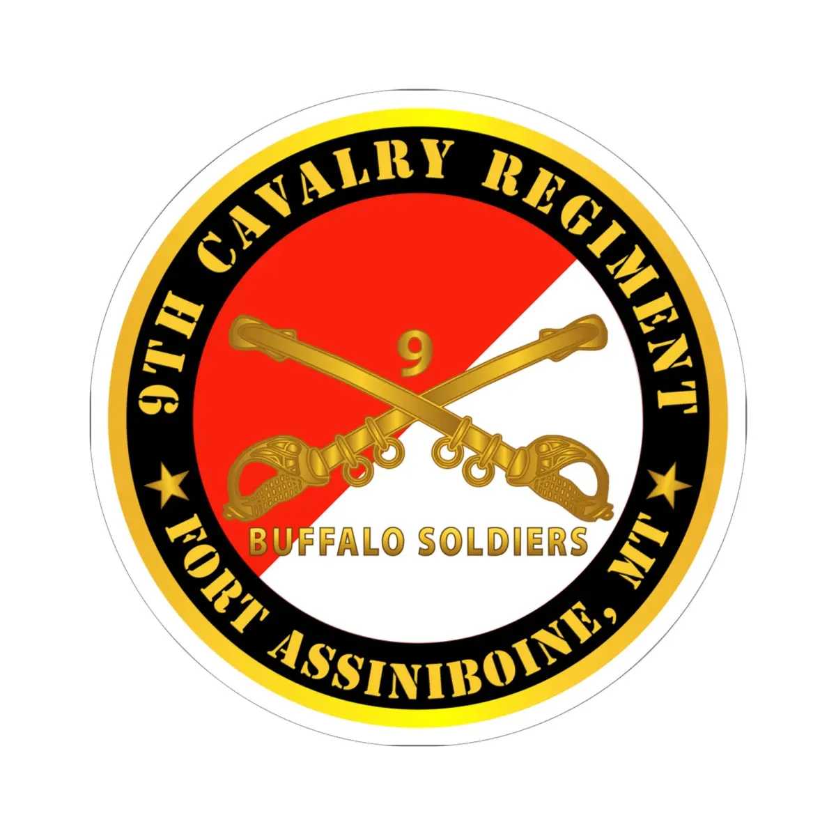 Kiss-Cut Stickers - Army - 9Th Cavalry Regiment - Fort Assiniboine,  Mt - Buffalo Soldiers W Cav Branch 1