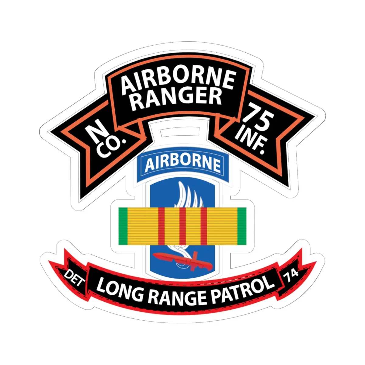 Kiss-Cut Stickers - Ssi - Vietnam - N Co 75Th Ranger - 173Rd Airborne Brigade - Vn Ribbon - Lrsd X 300 1
