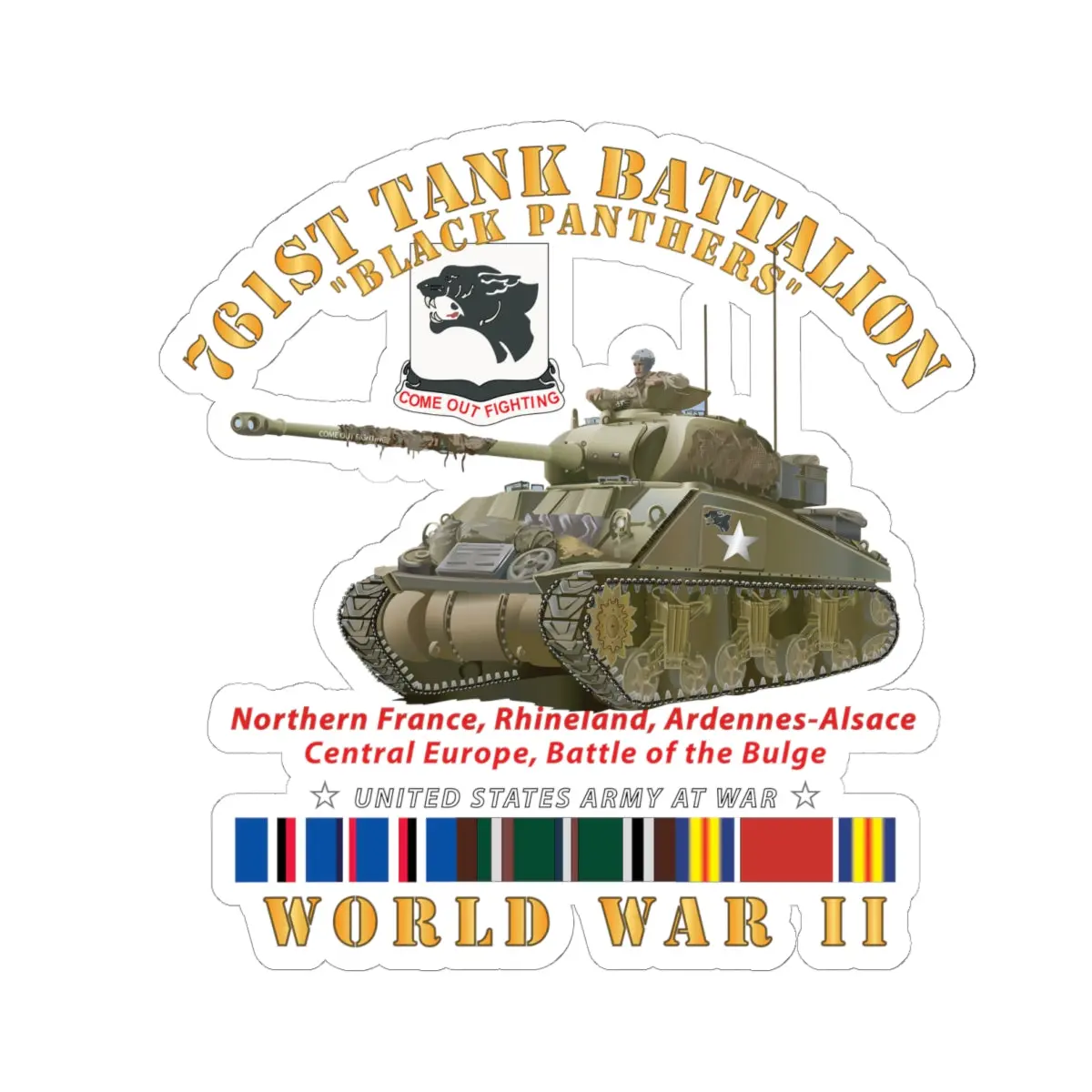 Kiss-Cut Stickers - Army - 761St Tank Battalion - Black Panthers - W Tank Wwii  Eu Svc 1