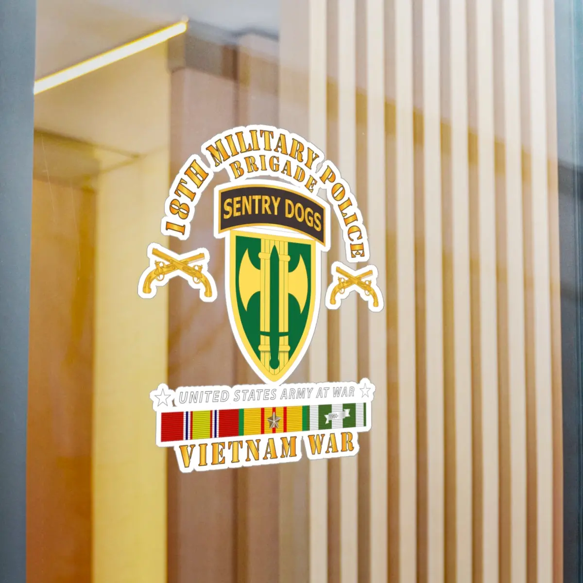 Kiss-Cut Vinyl Decals - Army - 18Th Mp Brigade - Sentry Dogs Tab - Vietnam W Vn Svc 2
