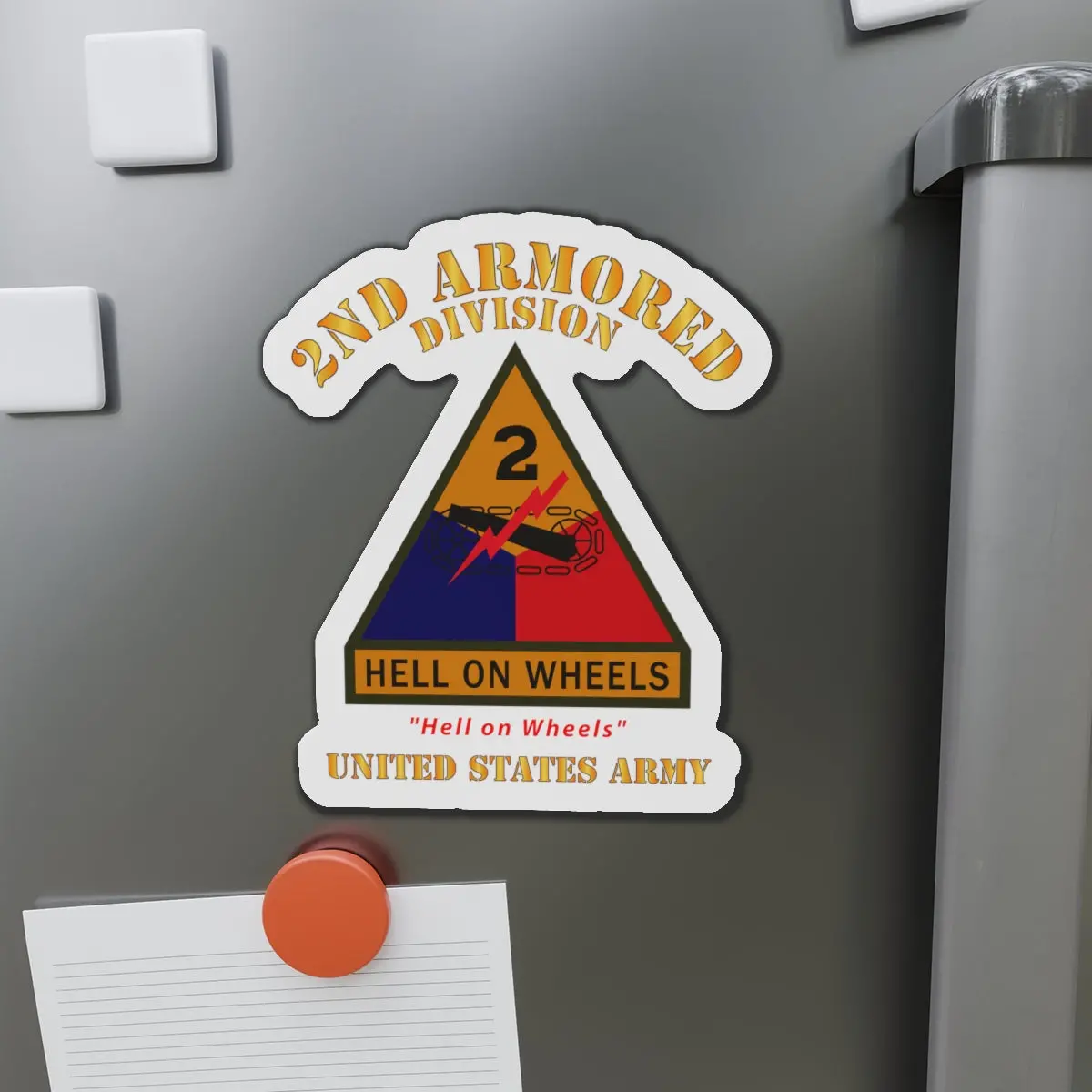 Die-Cut Magnets - Army - Ssi - 2Nd Armored Division W Name Tape - Hell On Wheels - Us Army X 300 1