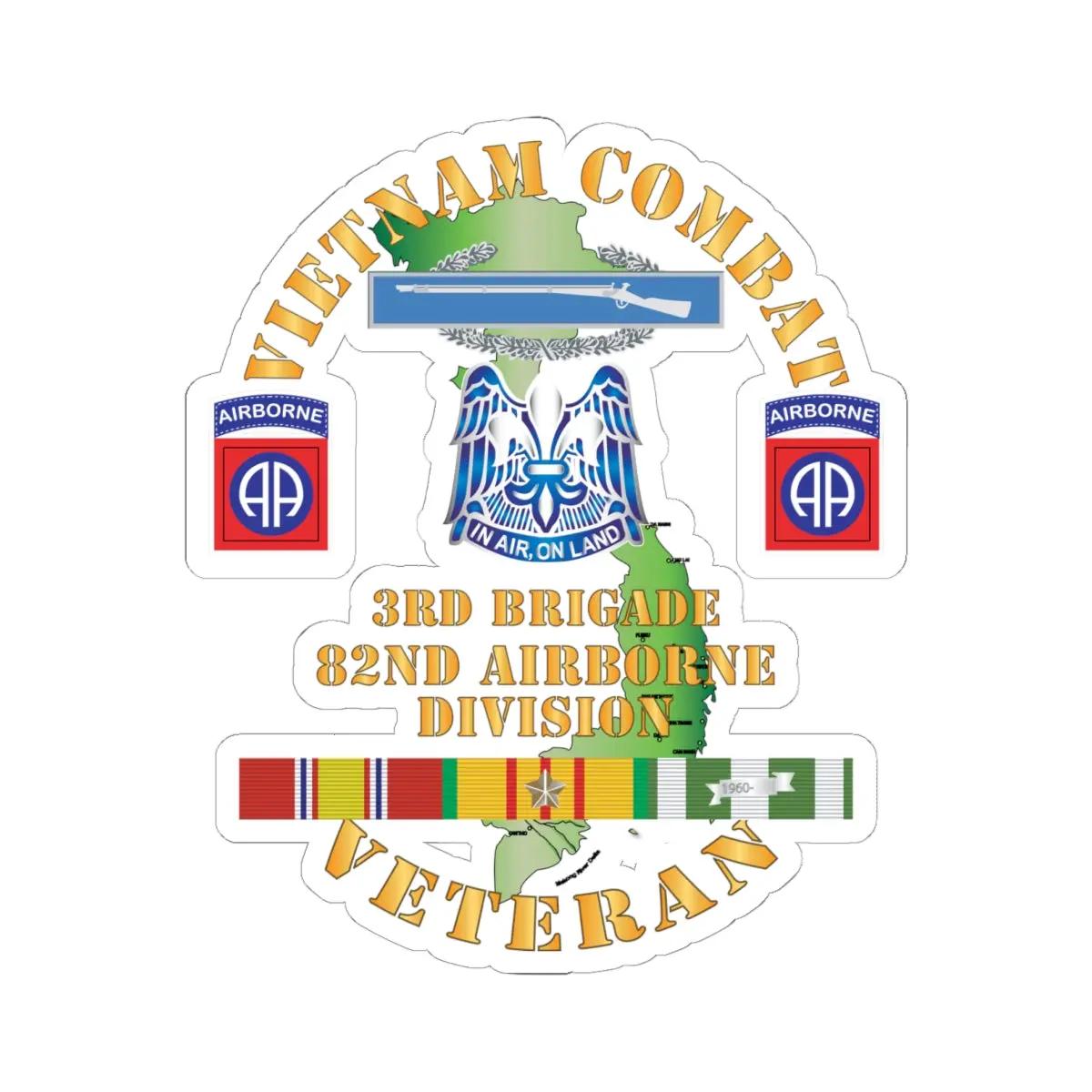 Kiss-Cut Stickers - Army - Vietnam Combat Vet - 3Rd Bde Cbt Team, 82Nd Airborne Div - Panthers - Vn Svc  X 3 1
