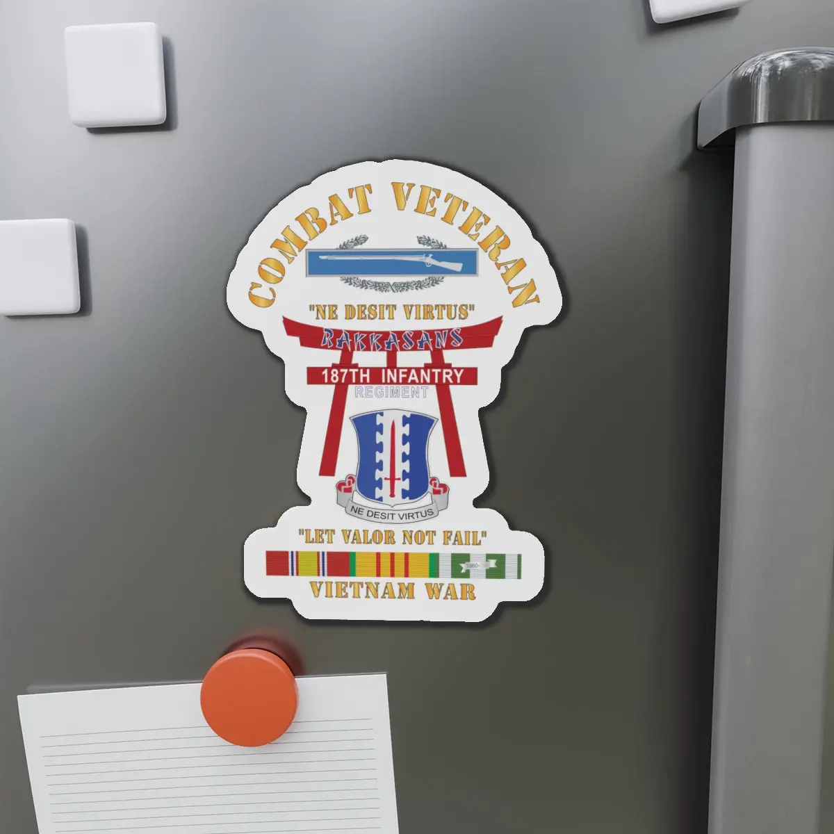 Die-Cut Magnets - Army - Combat Veteran - 187Th Infantry Regiment - Torii, Rakkasans, Let Valor Not Fail, English, Latin W Cib W Vn Svc X 300 2