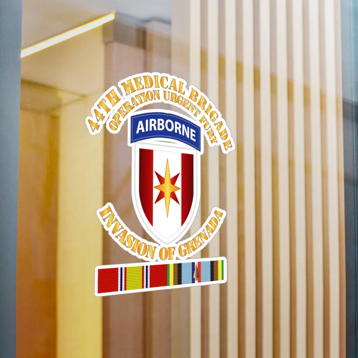 Kiss-Cut Vinyl Decals - Army - Grenada - 44Th Med Bde Operation Urgent Fury W Svc Ribbons 2