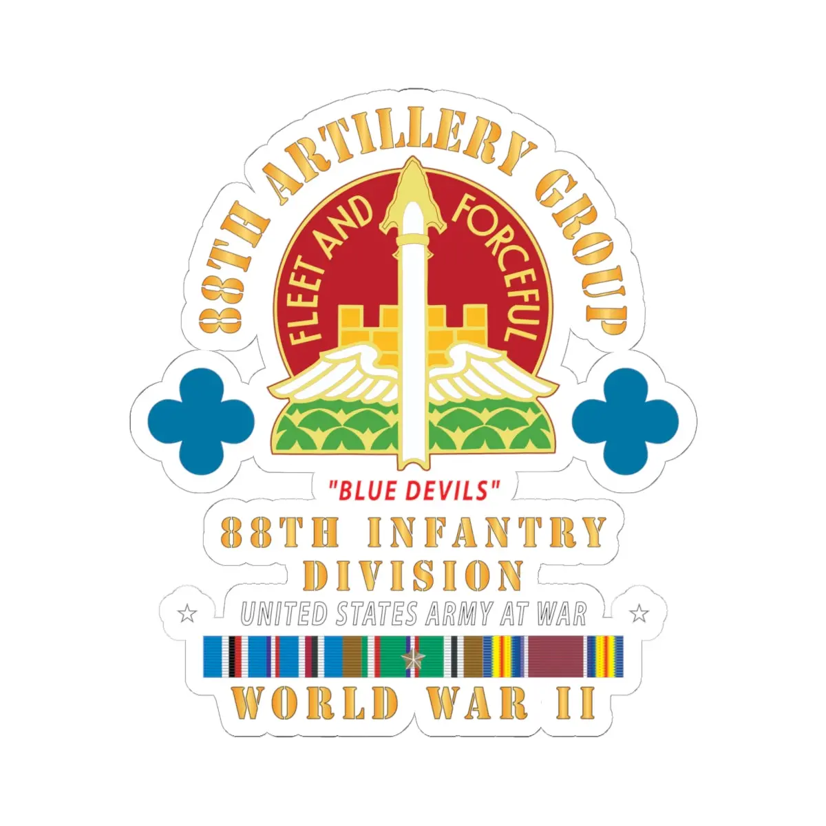 Kiss-Cut Stickers - 88Th Artillery Group - Dui - 88Th Infantry Division - Blue Devils - W Wwii Eur Svc 1